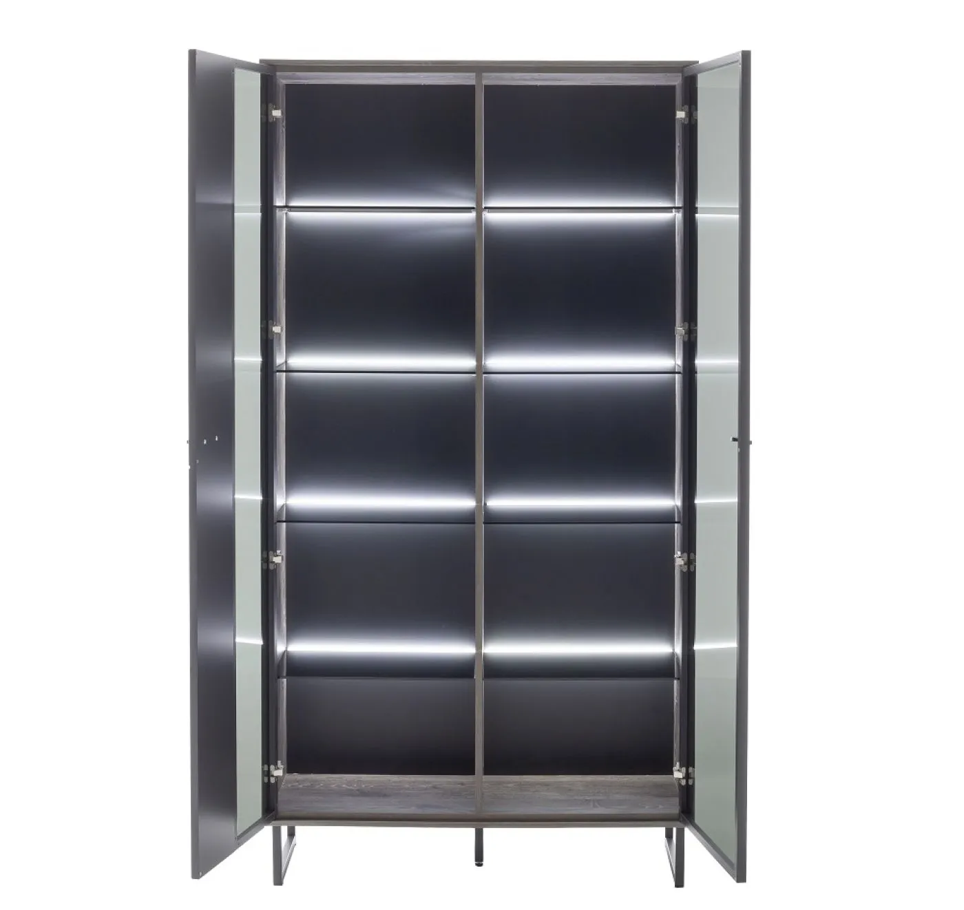 Kombi-Vitrine Venezia 2 | Softblack / Vulcano Eiche | mit Rückwandbeleuchtung