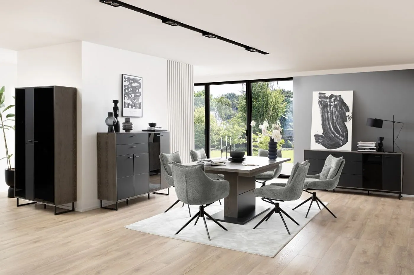 Kombi-Vitrine Venezia 2 | Softblack / Vulcano Eiche | ohne Beleuchtung