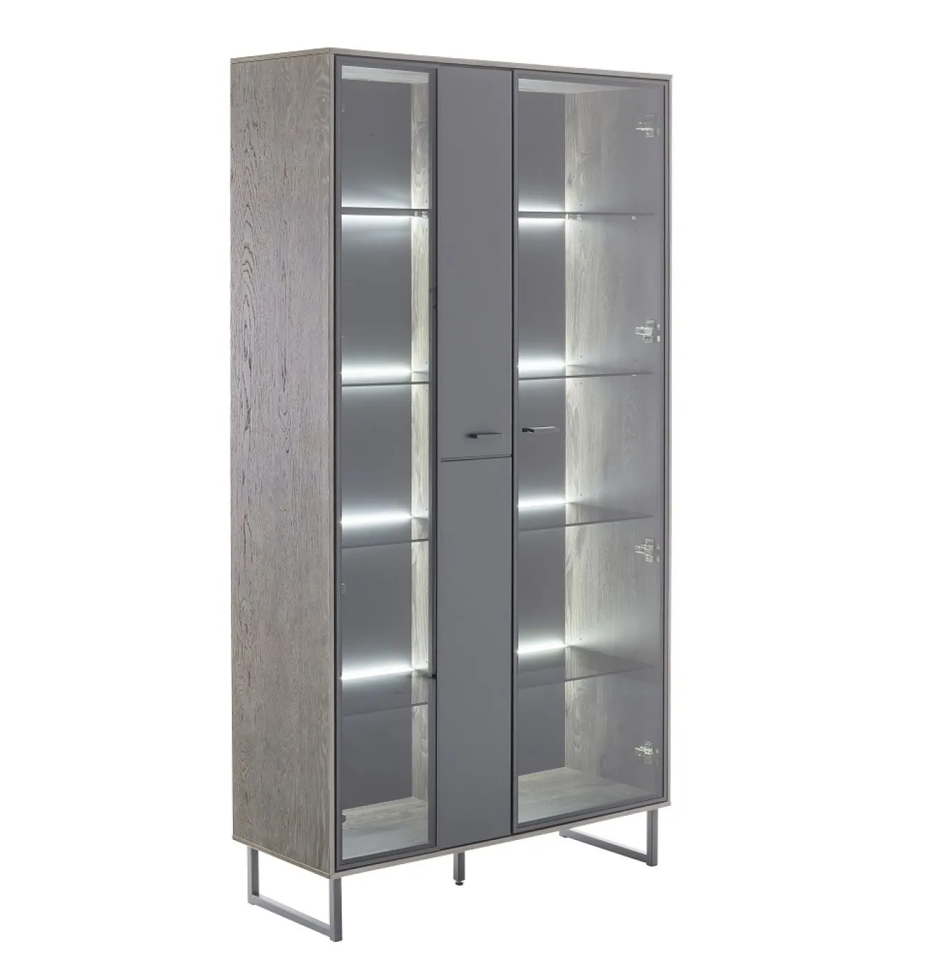 Kombi-Vitrine Venezia 2 | Softblack / Vulcano Eiche | optional LED Beleuchtung