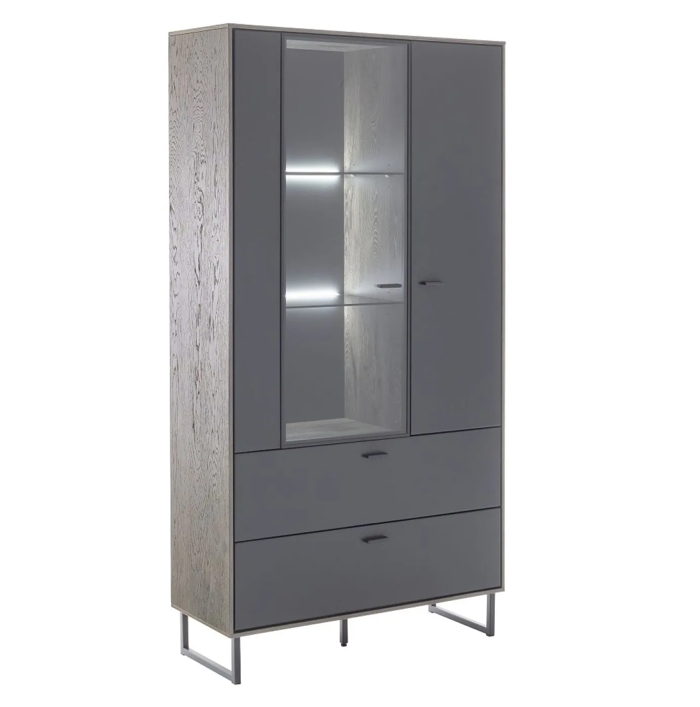 Kombi-Vitrine Venezia | Softblack / Vulcano Eiche | mit Rückwandbeleuchtung