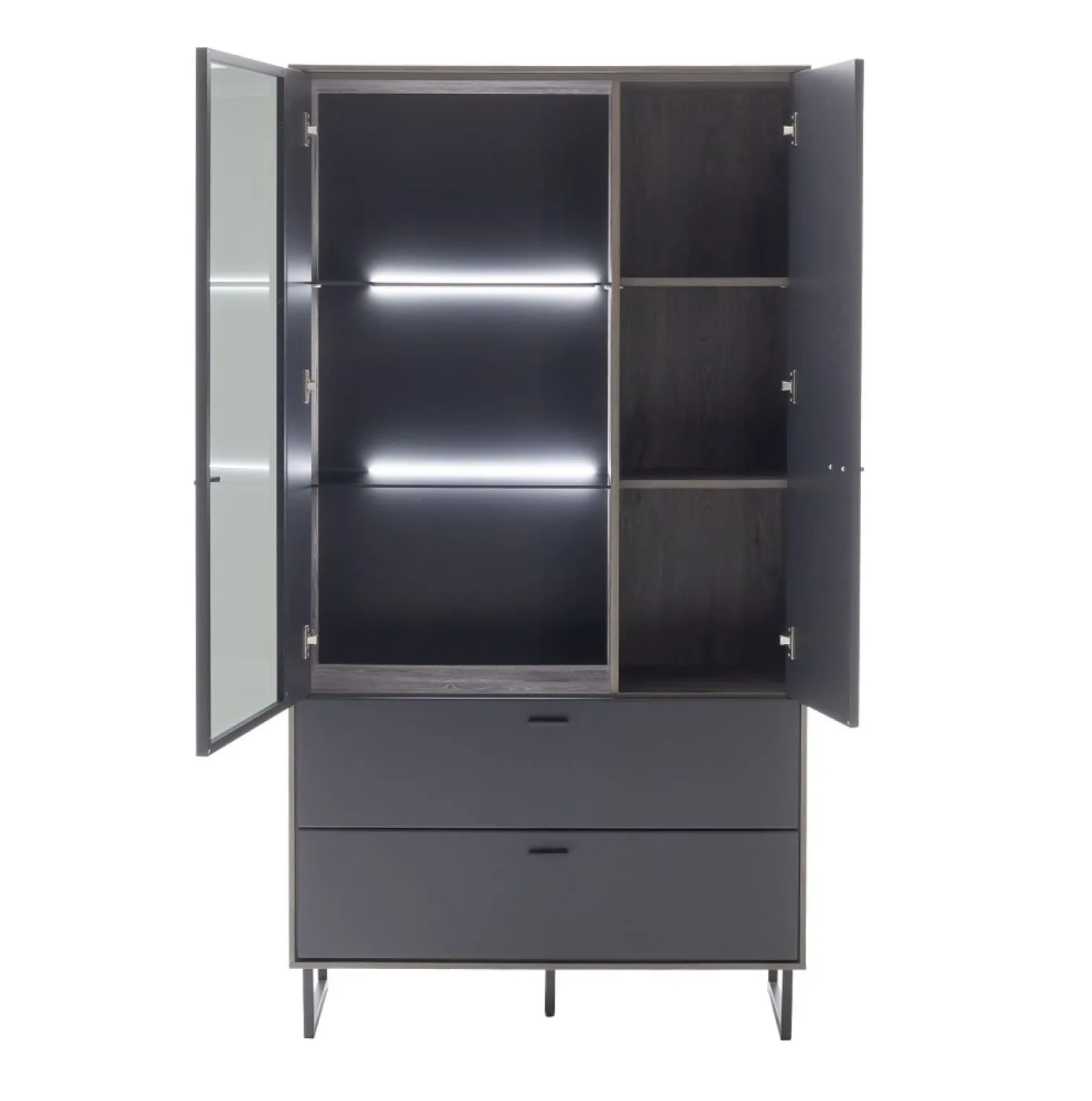 Kombi-Vitrine Venezia | Softblack / Vulcano Eiche | mit Rückwandbeleuchtung