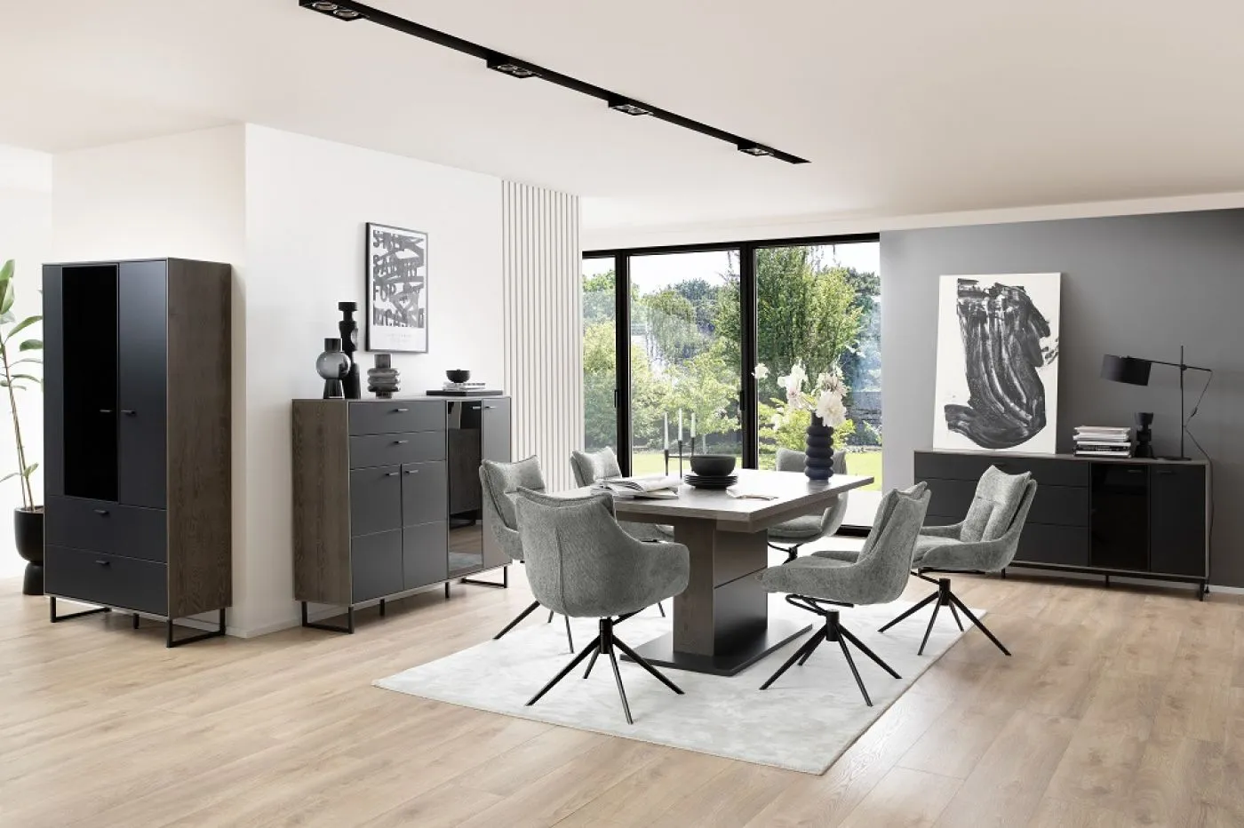 Kombi-Vitrine Venezia | Softblack / Vulcano Eiche | ohne Beleuchtung