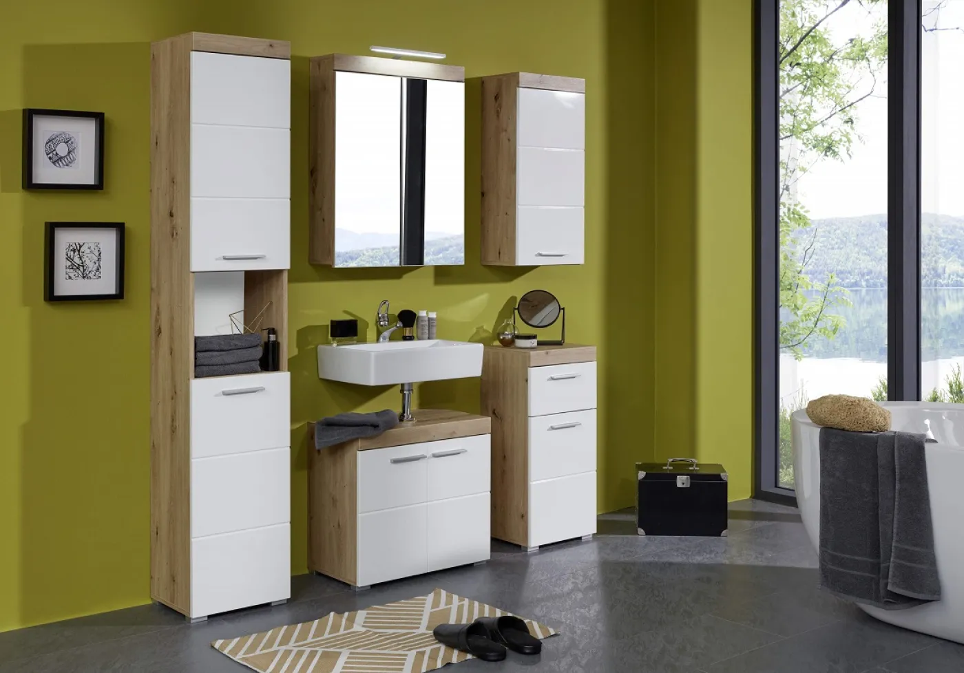 Kommode Amanda | weiß Hochglanz / Eiche Asteiche