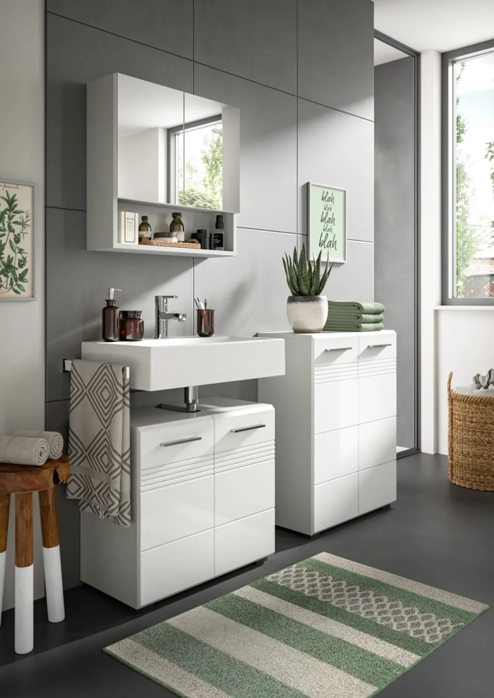 Kommode Badschrank Copa | hellgrau / weiß Hochglanz