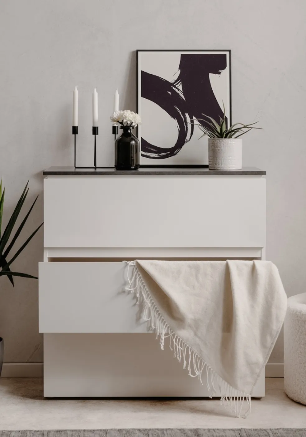 Kommode Brest mit Schubkästen | Matera / Weiß Hochglanz | 88,5 cm x 92 cm x 40 cm