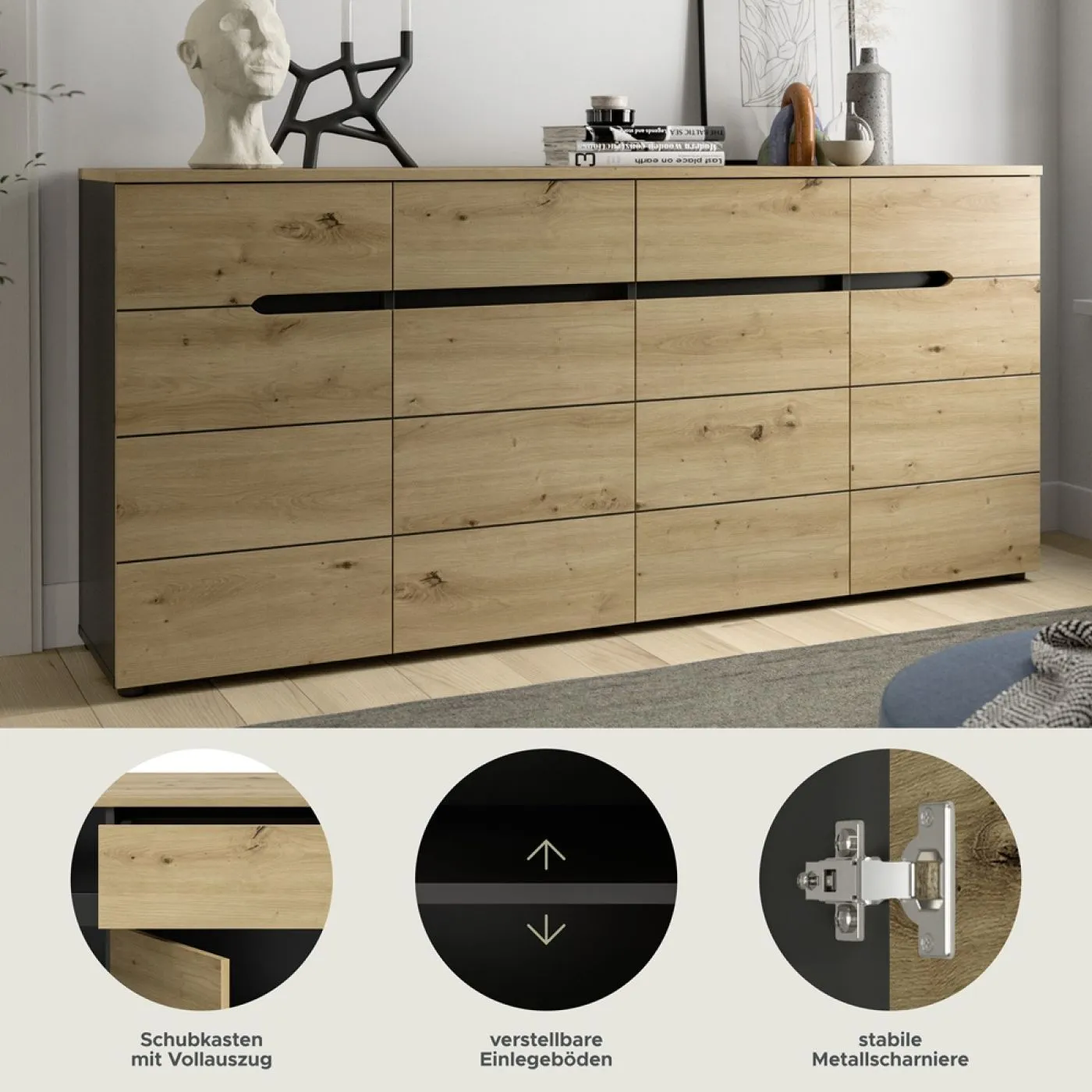 Kommode Canu 1 | Basalt grau / Artisan Eiche