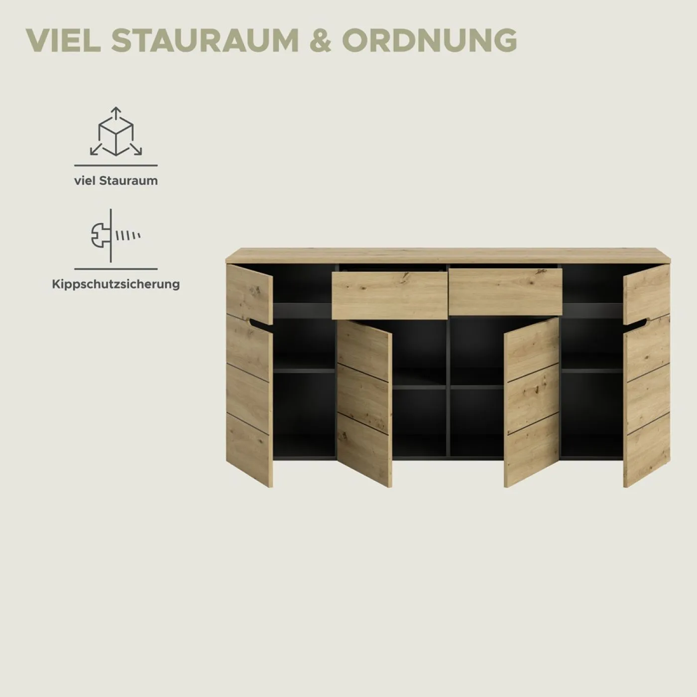 Kommode Canu 1 | Basalt grau / Artisan Eiche