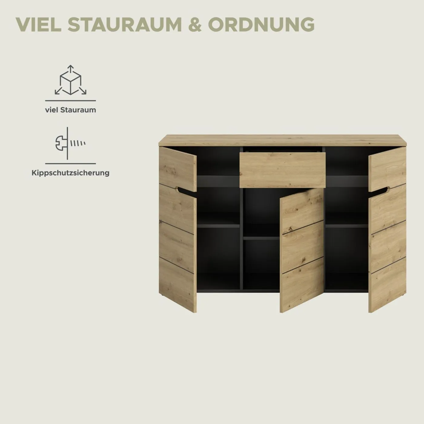 Kommode Canu | Basalt grau / Artisan Eiche