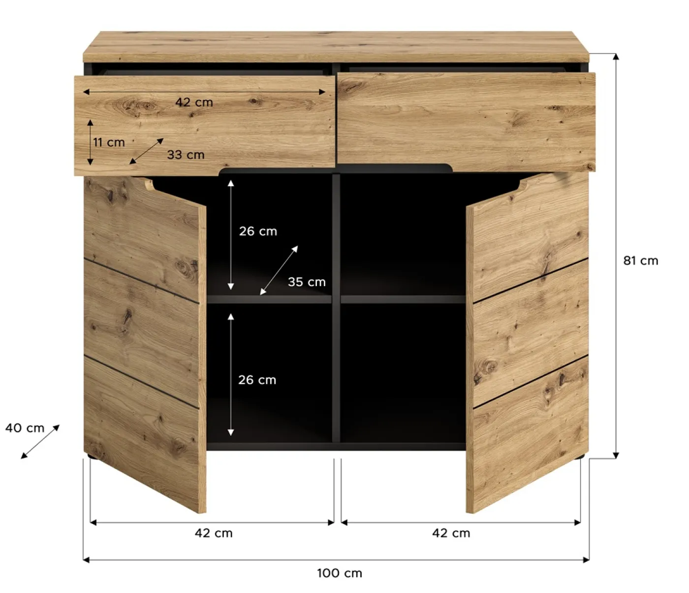 Kommode Canu | grau / Artisan Eiche