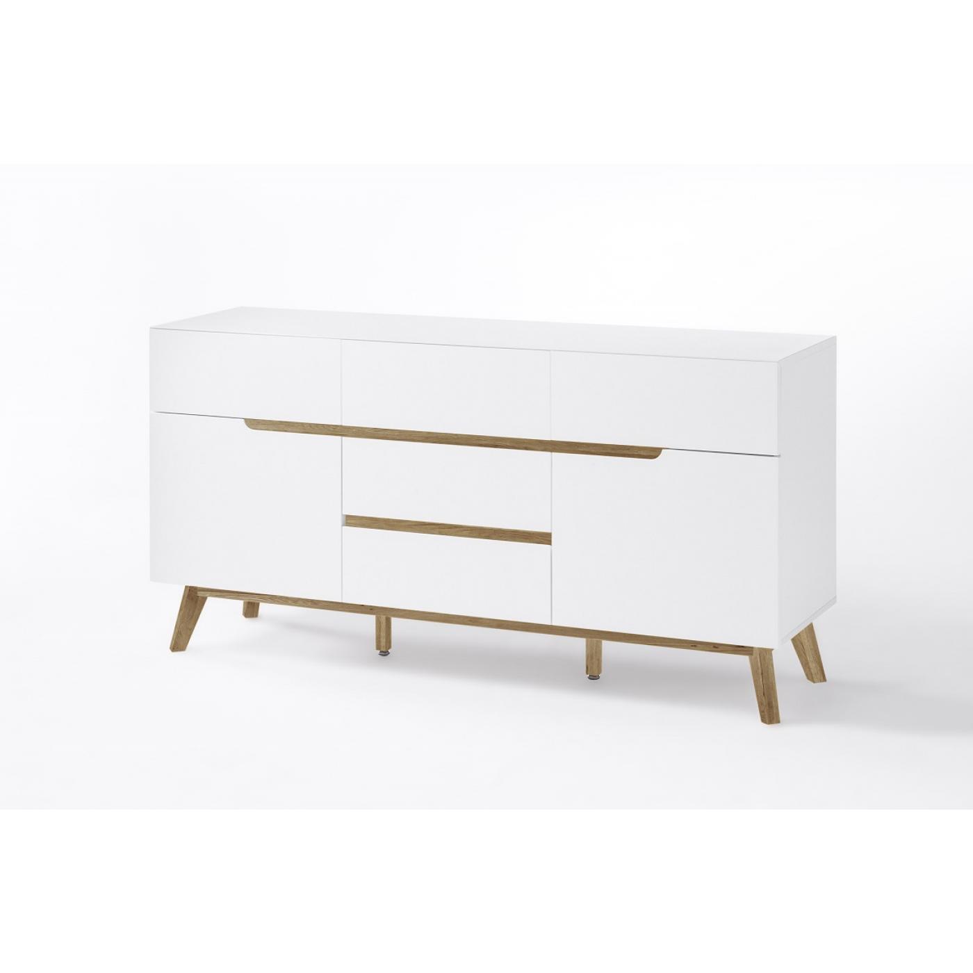 Kommode Cervo groß | weiß matt / Asteiche massiv