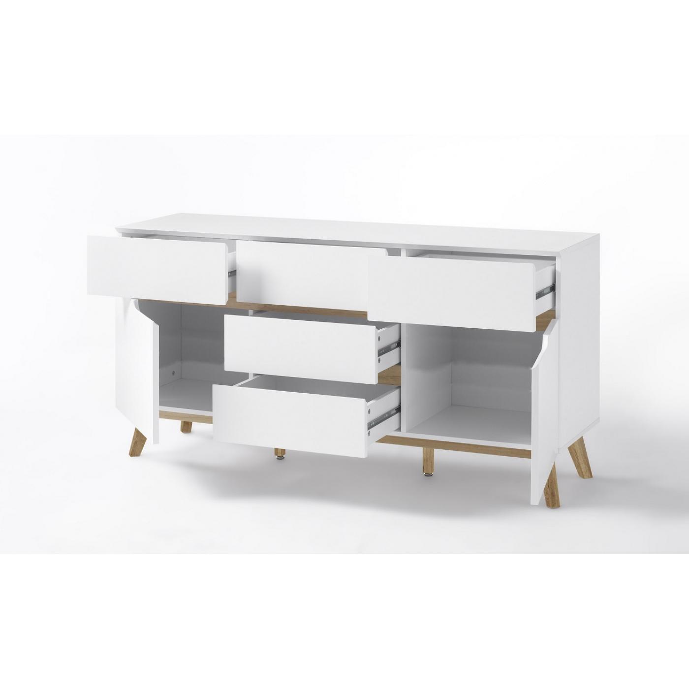 Kommode Cervo groß | weiß matt / Asteiche massiv