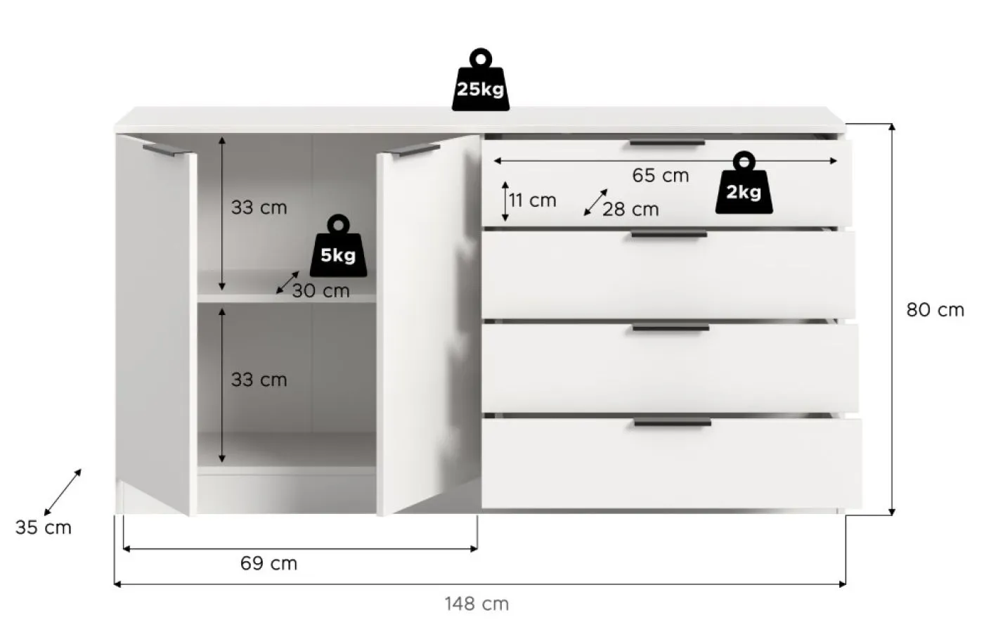 Kommode Kopenhagen 2 | mit 4 Schubkästen | weiß