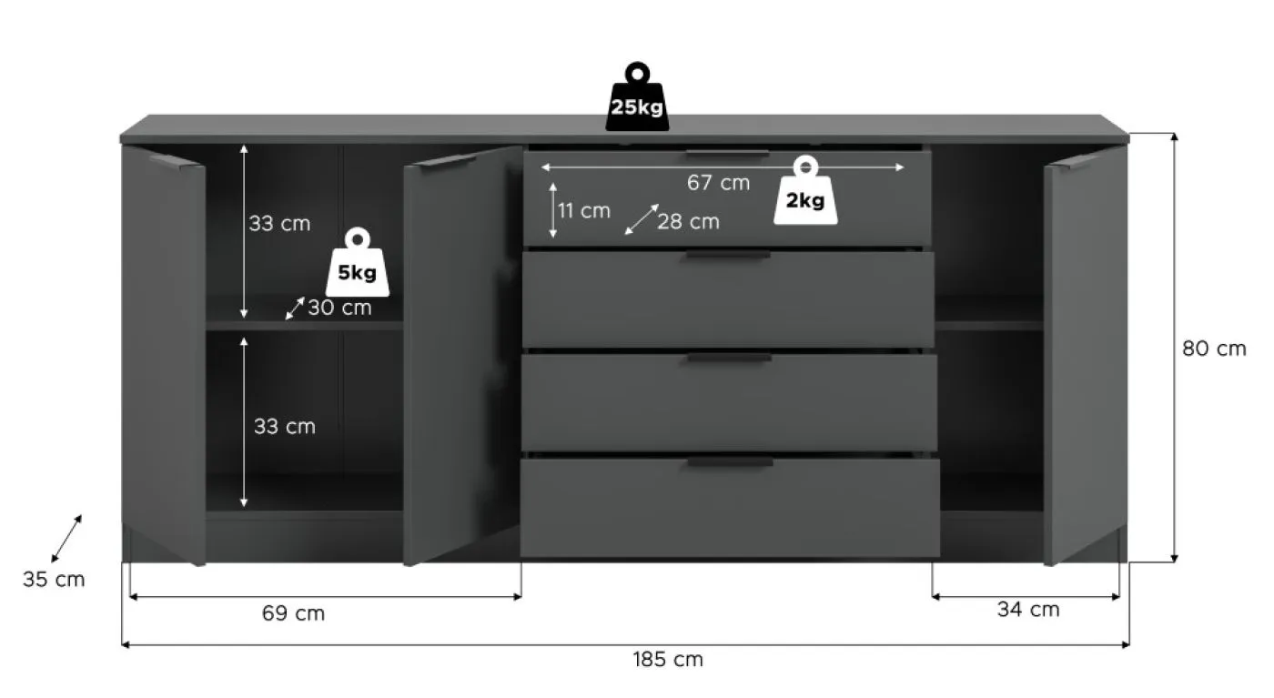 Kommode Kopenhagen 3 | mit 4 Schubkästen | anthrazit
