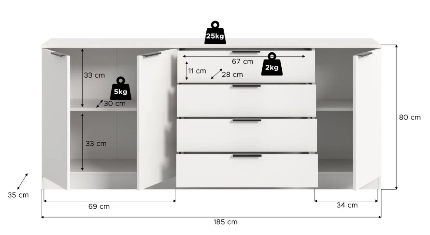 Kommode Kopenhagen 3 | mit 4 Schubkästen | weiß