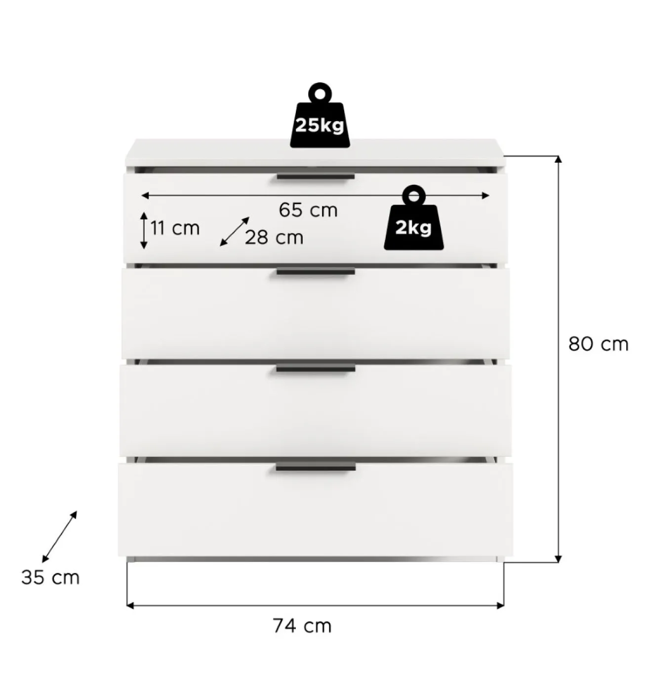 Kommode Kopenhagen | mit 4 Schubkästen | weiß