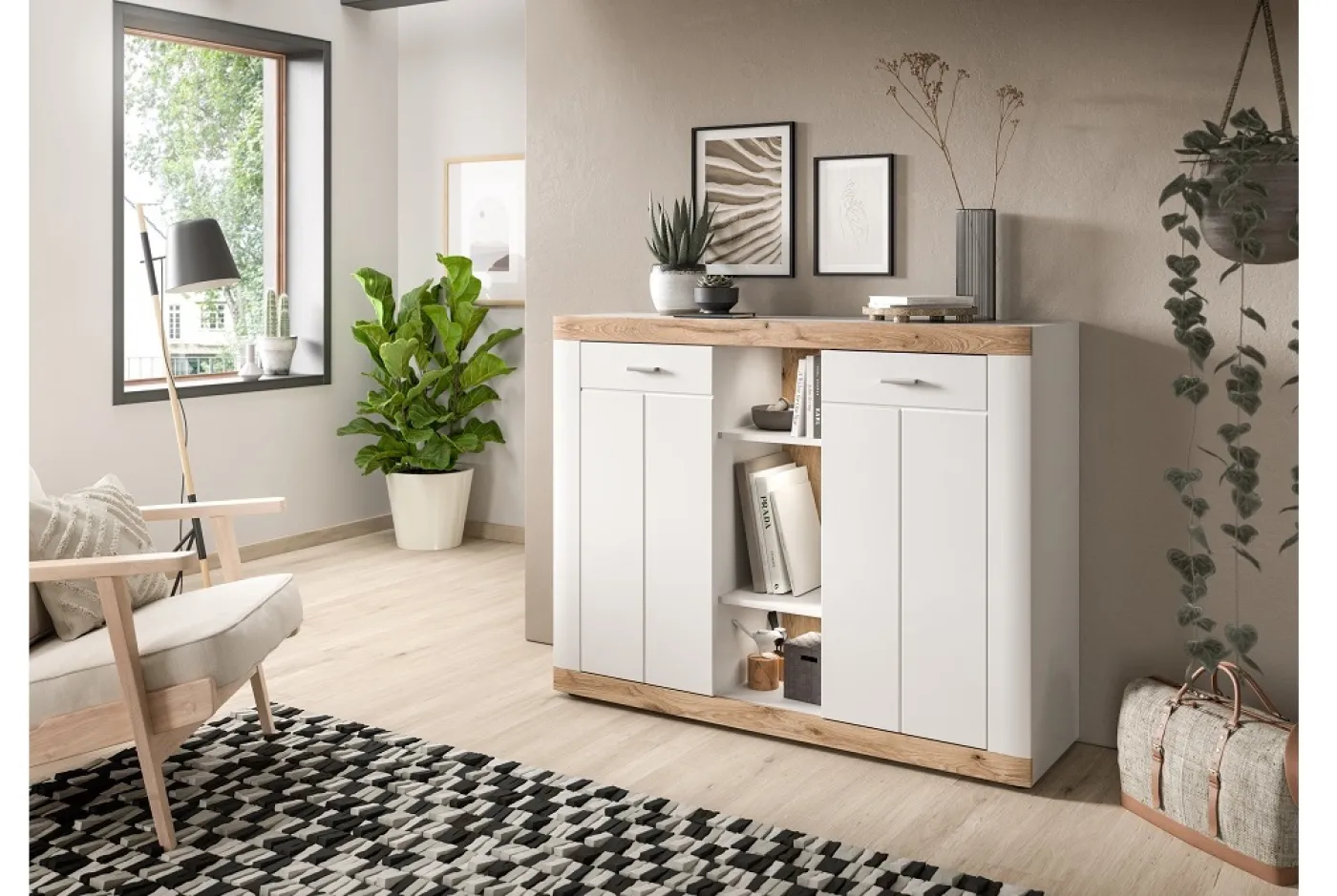 Kommode Laredo 2 | weiß / Nox Oak ohne Beleuchtung