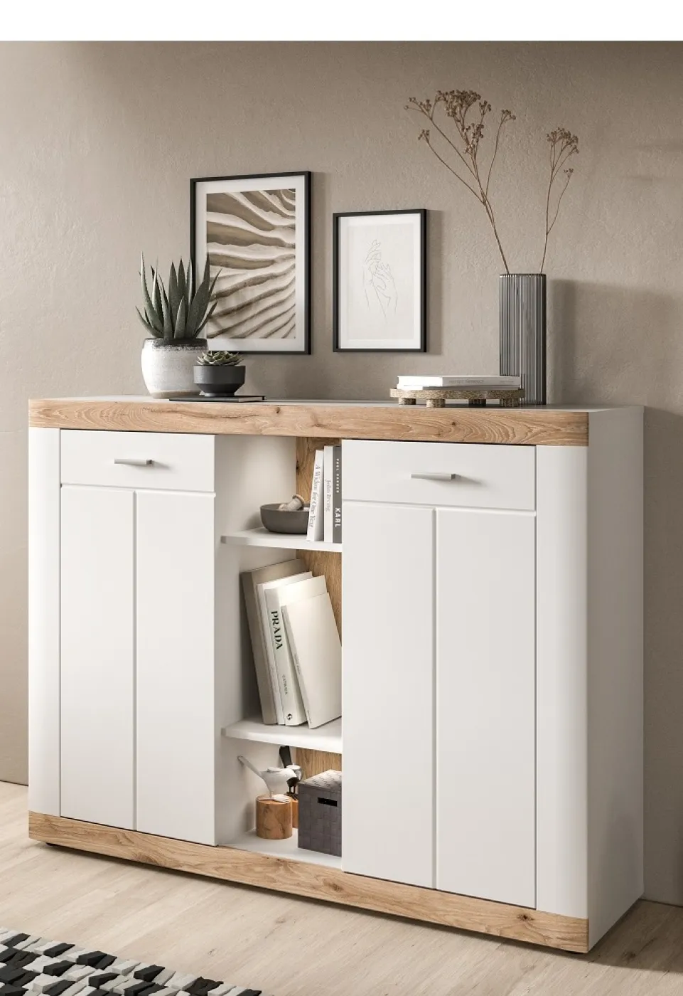 Kommode Laredo 2 | weiß / Nox Oak ohne Beleuchtung