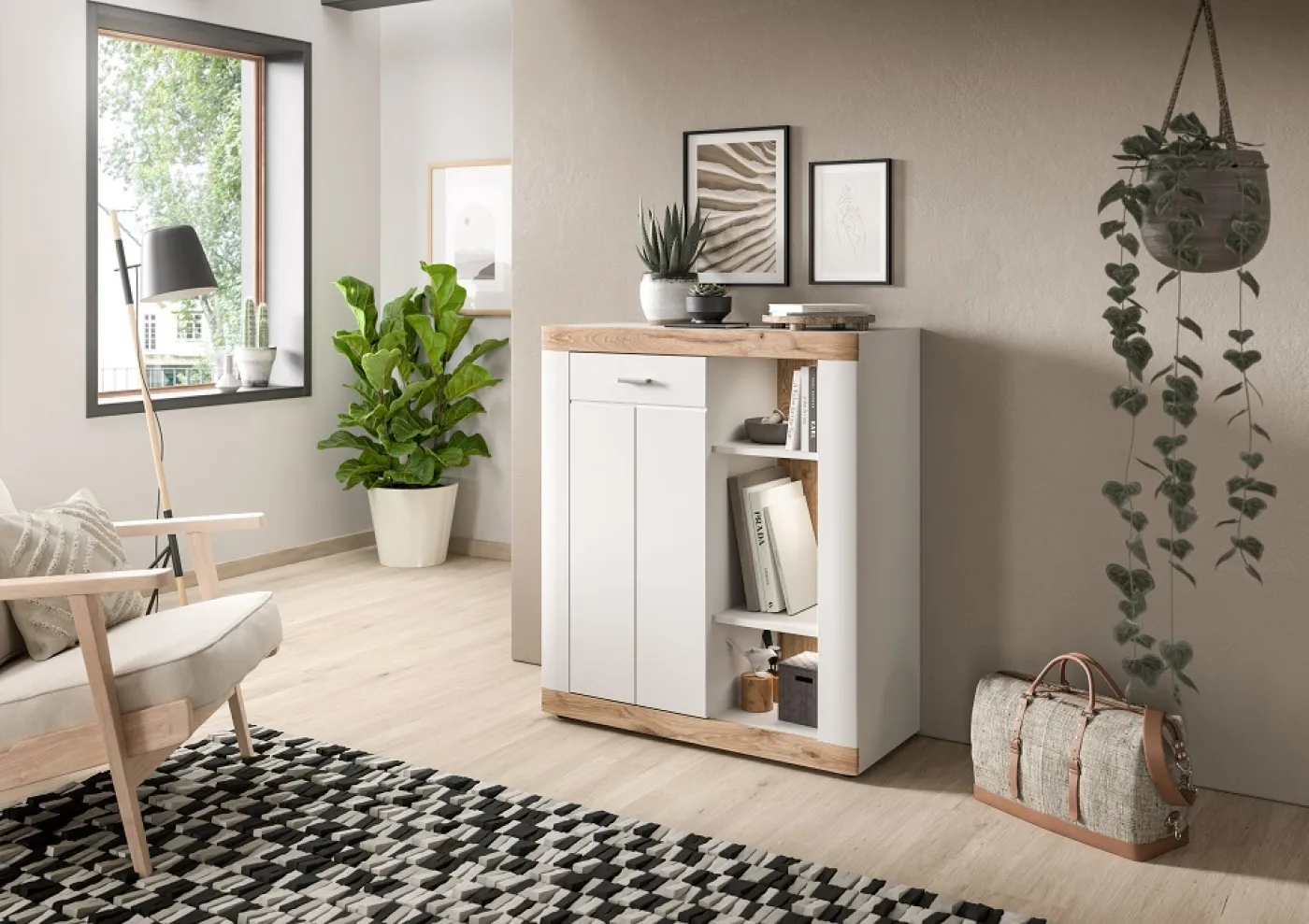 Kommode Laredo | weiß / Nox Oak ohne Beleuchtung