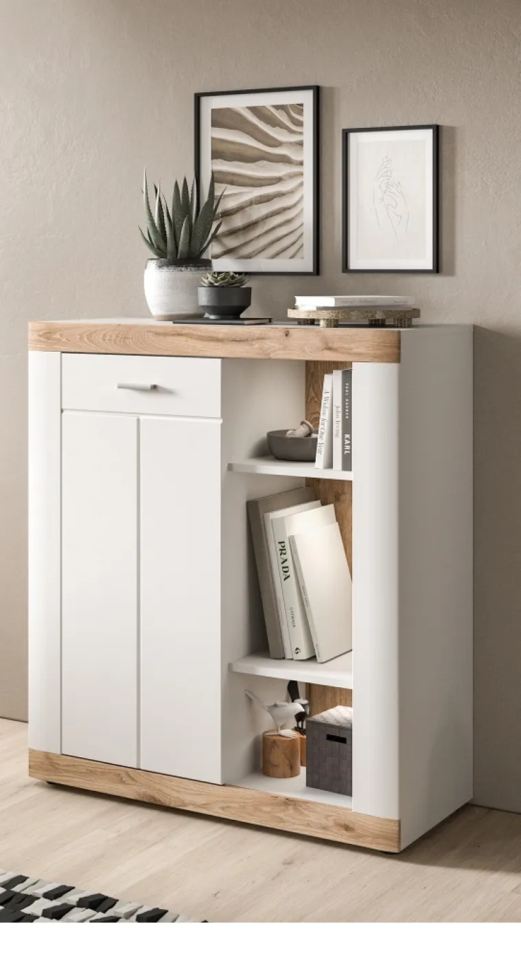 Kommode Laredo | weiß / Nox Oak ohne Beleuchtung