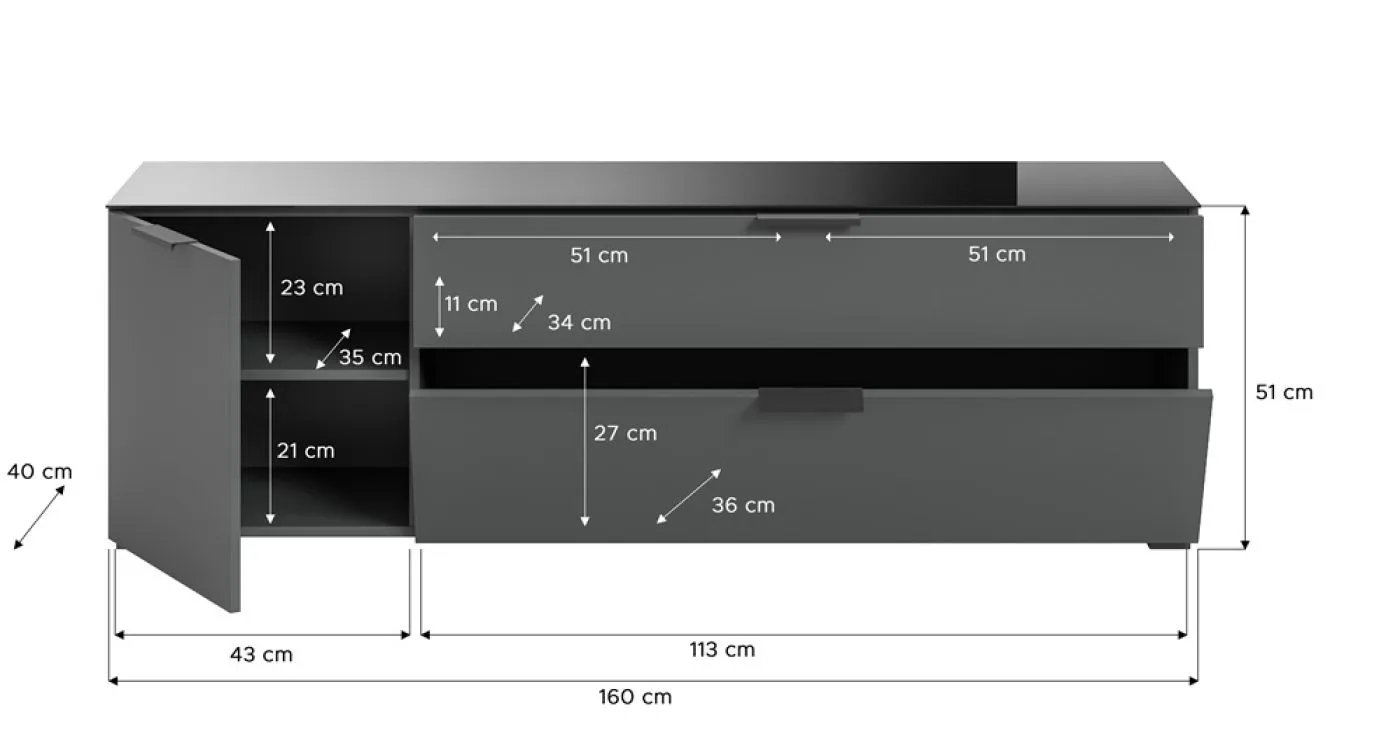 Kommode Lowboard Ray | mit Schubkästen & Glasabsetzung | anthrazit