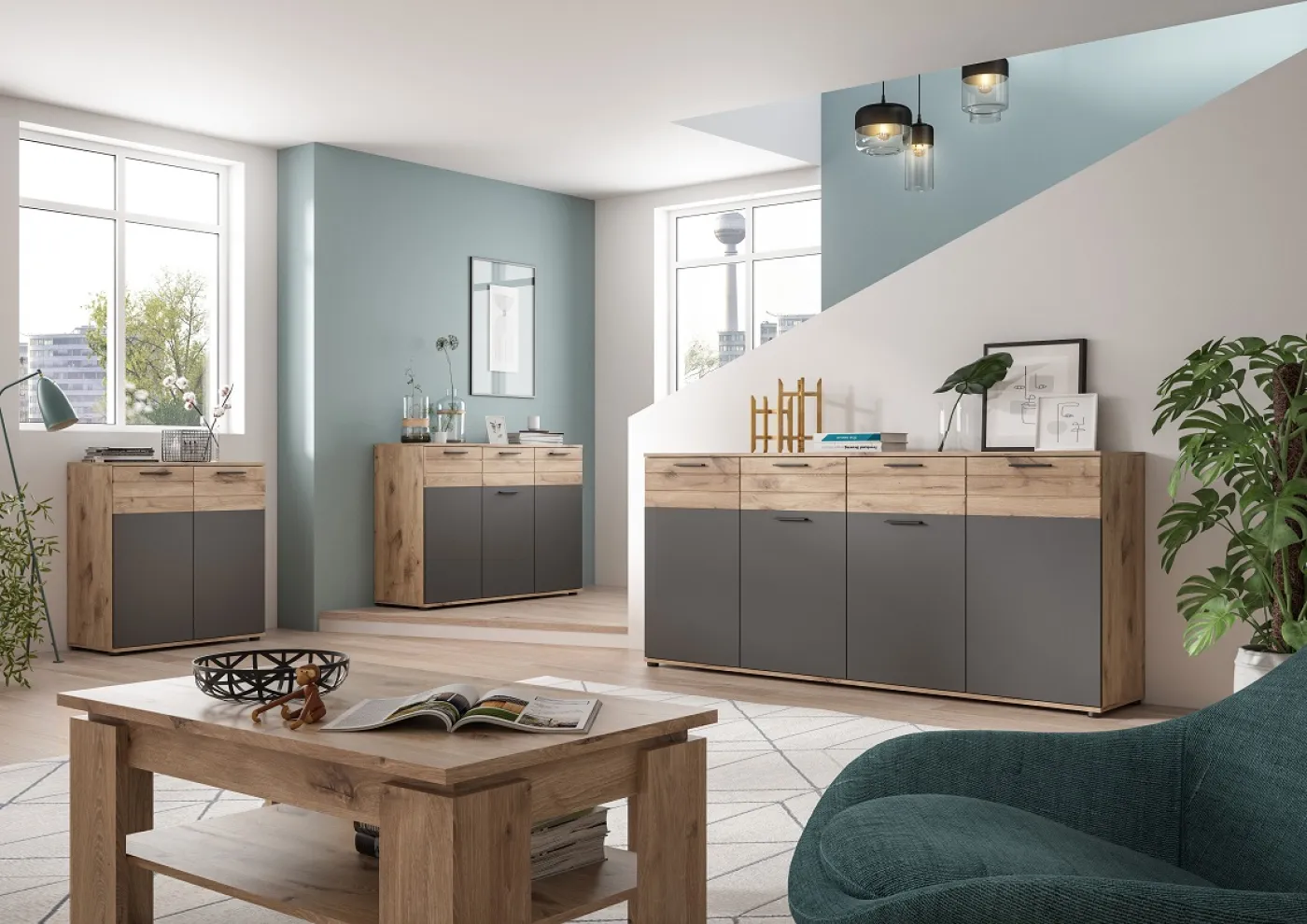 Kommode Mason | Nox Oak / Basalt Grau