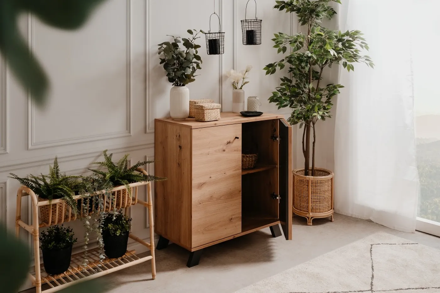 Kommode Medan | mit 3D-Lamellen | Artisan Eiche / anthrazit