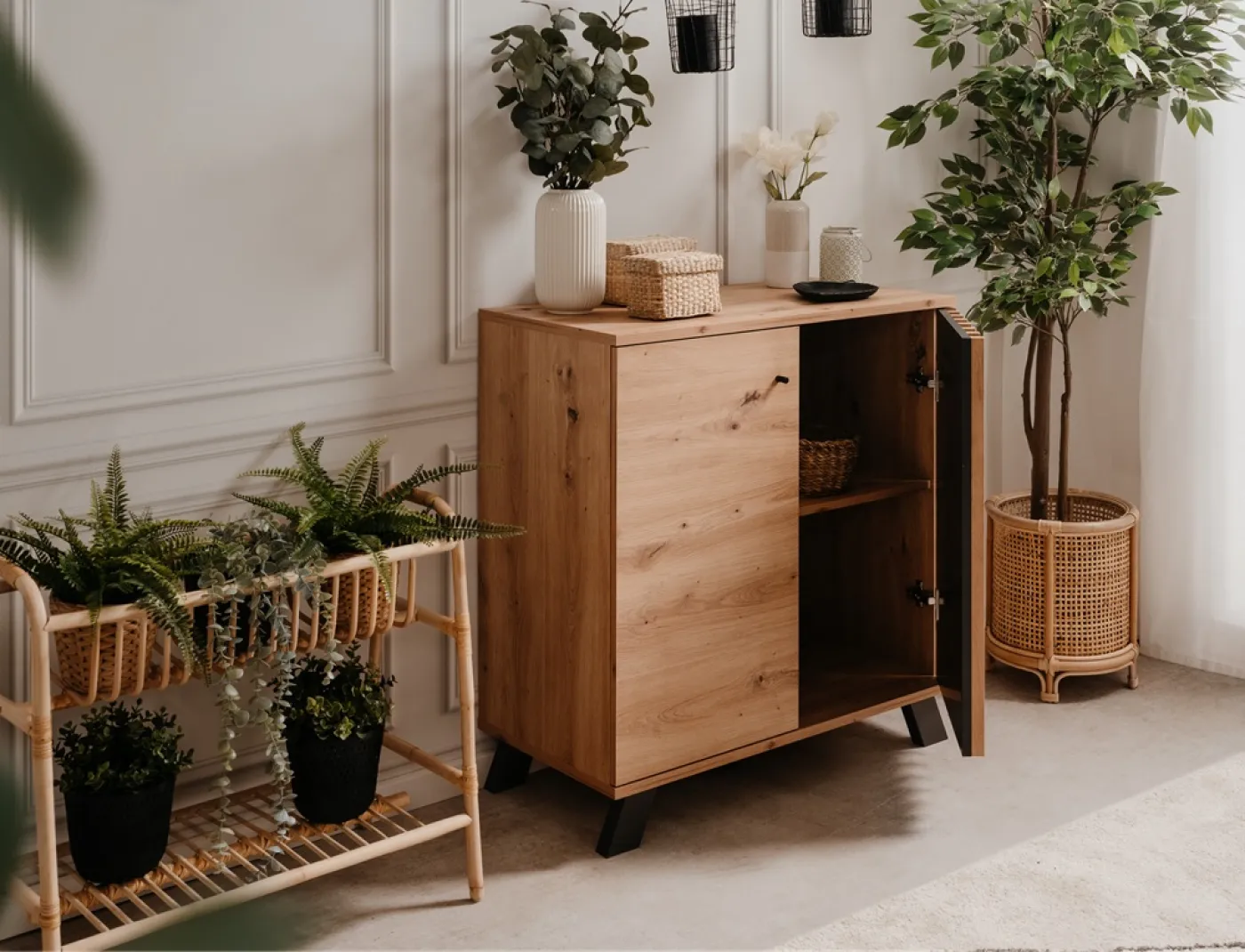 Kommode Medan | mit 3D-Lamellen | Artisan Eiche / anthrazit