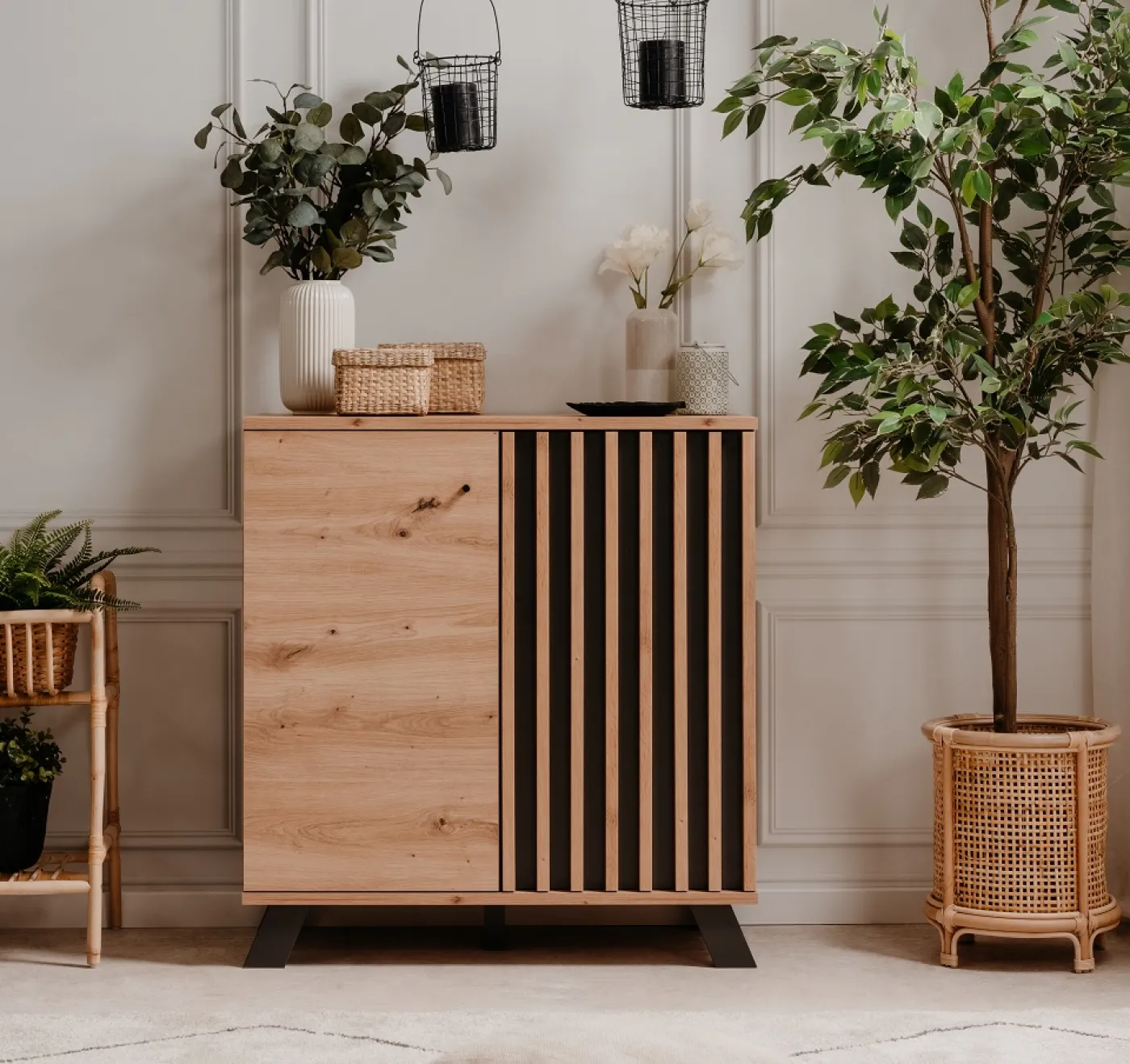 Kommode Medan | mit 3D-Lamellen | Artisan Eiche / anthrazit