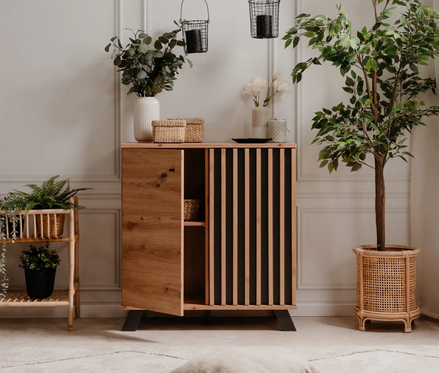 Kommode Medan | mit 3D-Lamellen | Artisan Eiche / anthrazit