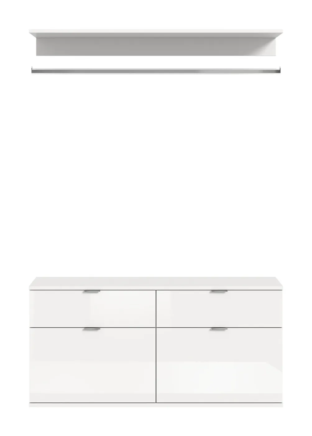 Kommode mit Garderobenstange Projekt X breit | weiß Hochglanz