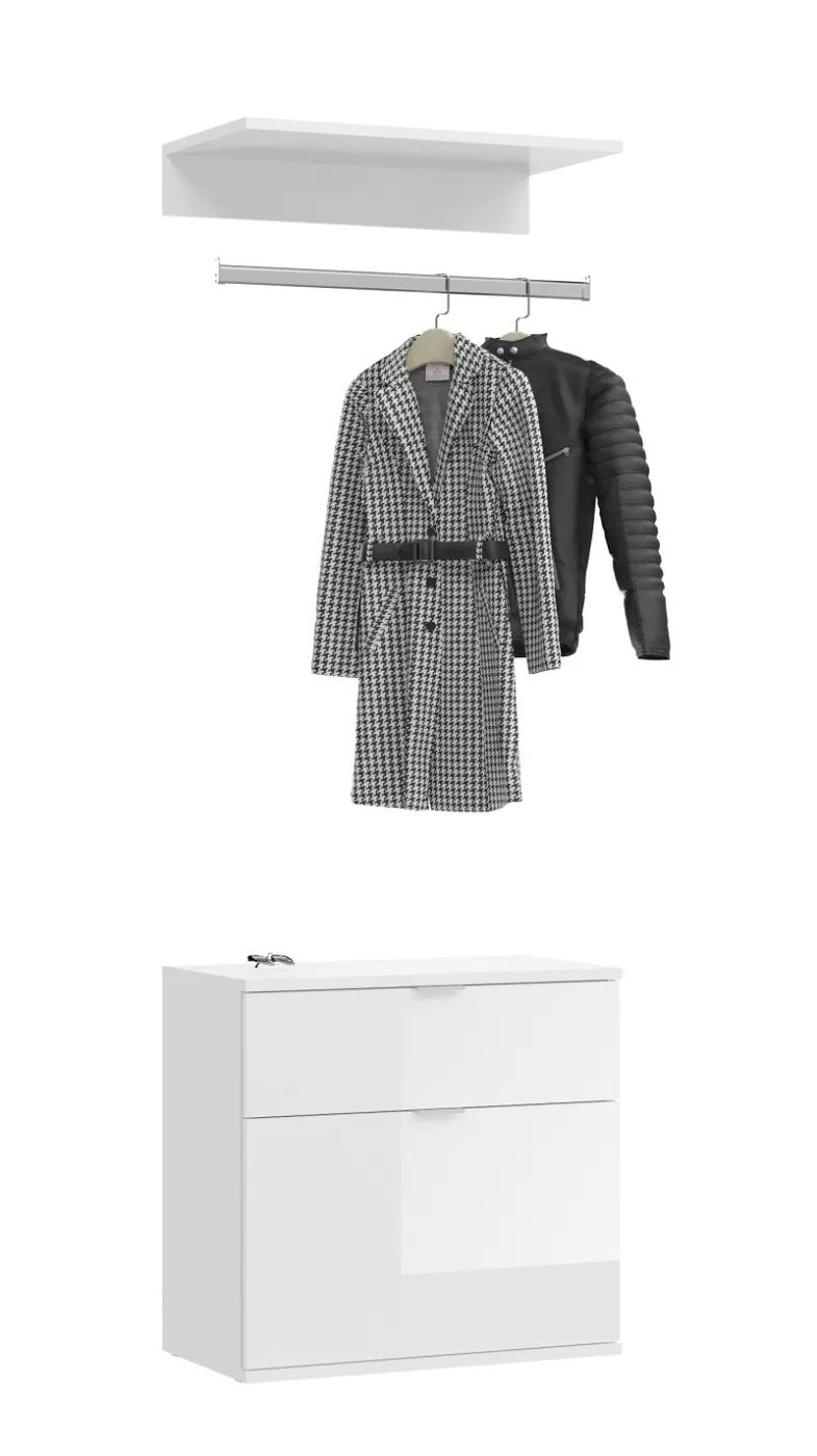 Kommode mit Garderobenstange Projekt X | weiß Hochglanz