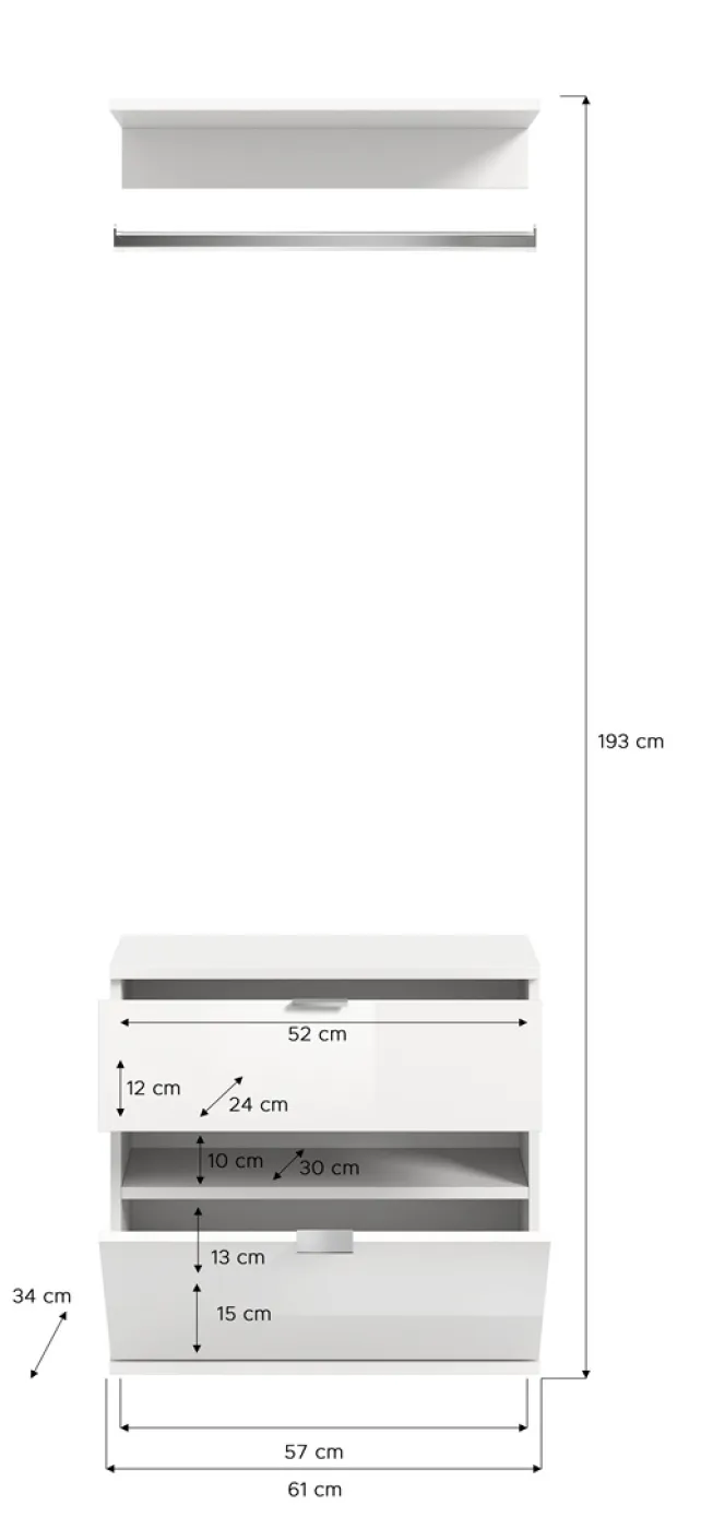 Kommode mit Garderobenstange Projekt X | weiß Hochglanz