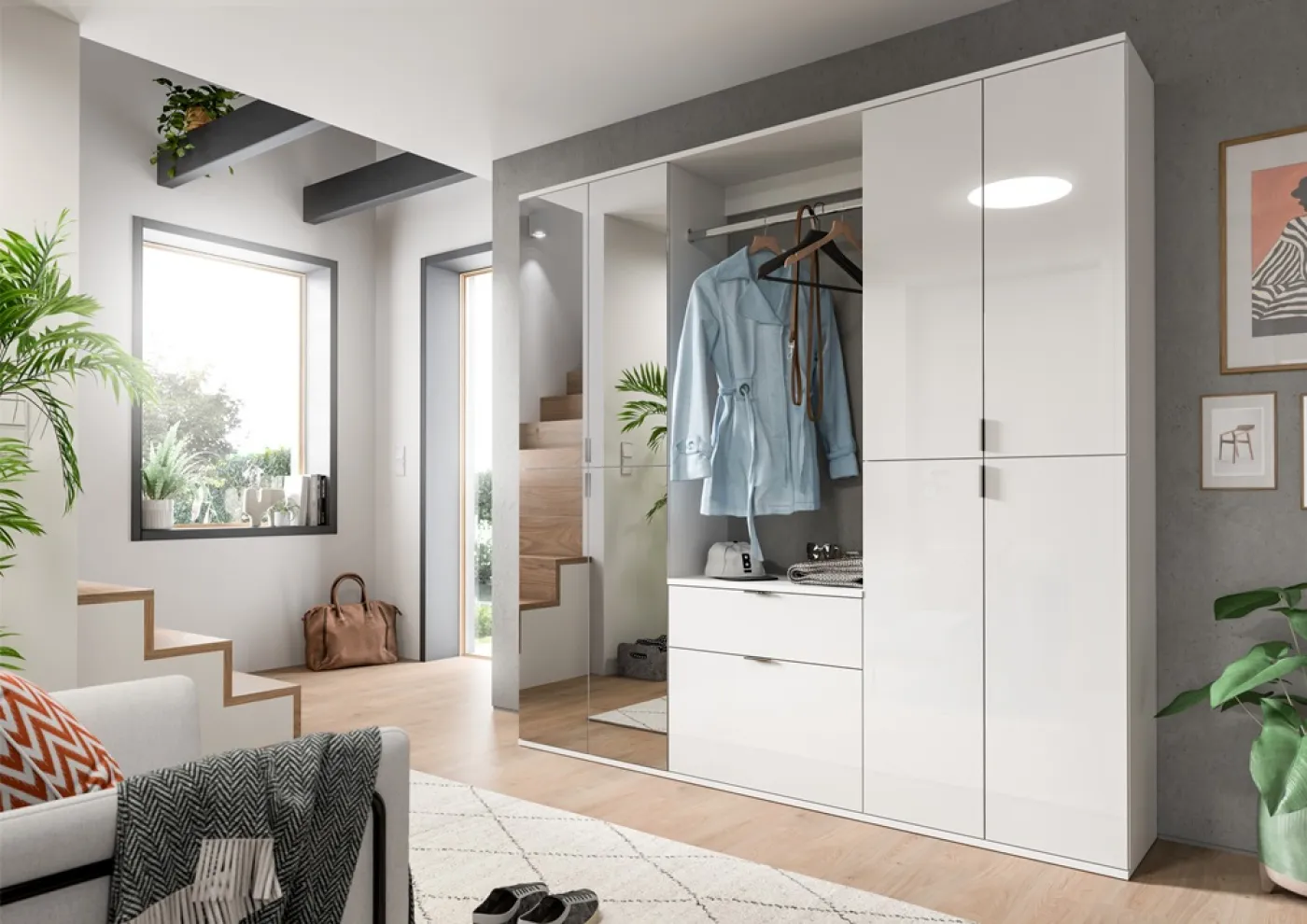 Kommode mit Garderobenstange Projekt X | weiß Hochglanz