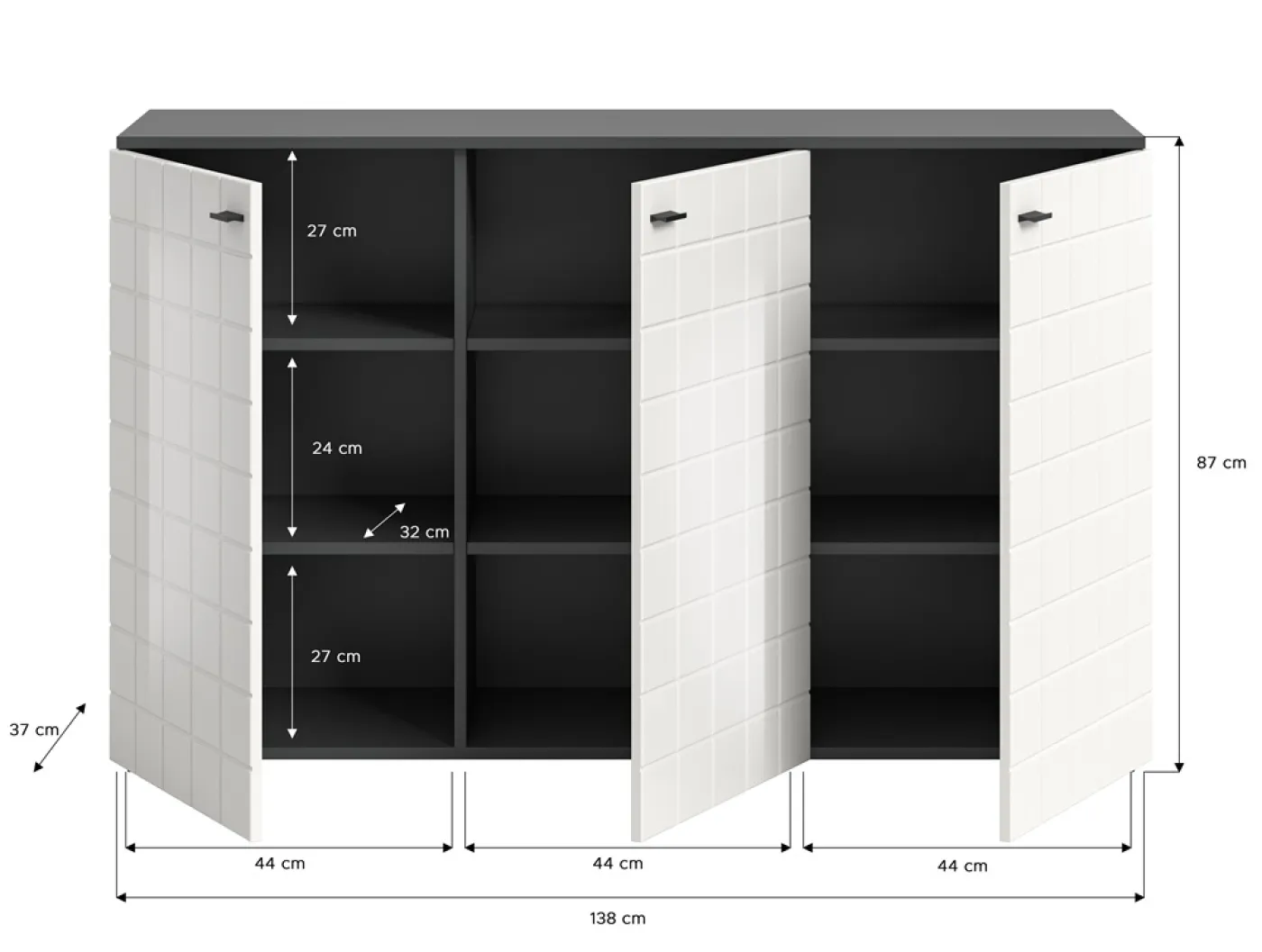 Kommode Monte | 3 türig | weiß Hochglanz / anthrazit