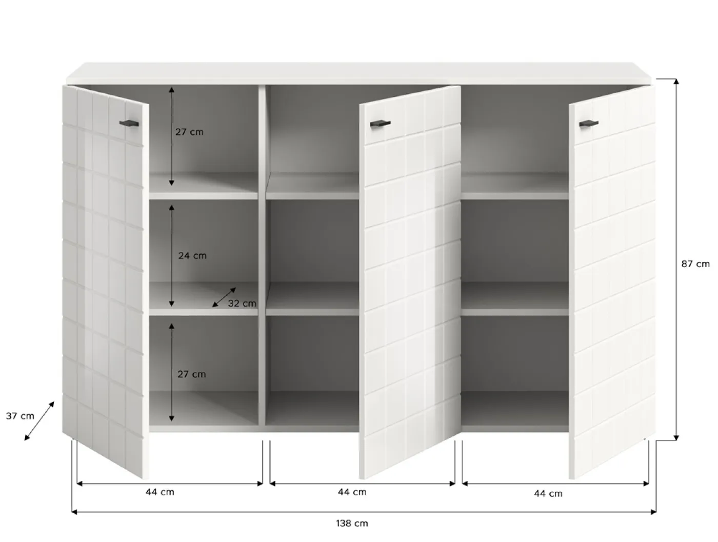 Kommode Monte | 3 türig | weiß Hochglanz / weiß