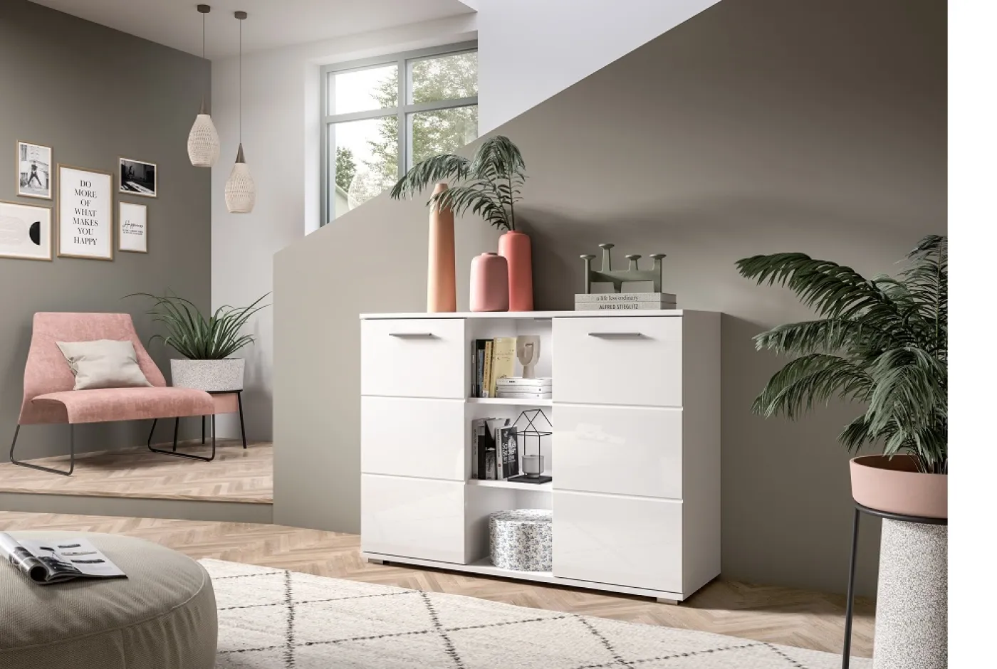 Kommode Prego 1 | weiß Hochglanz ohne Beleuchtung