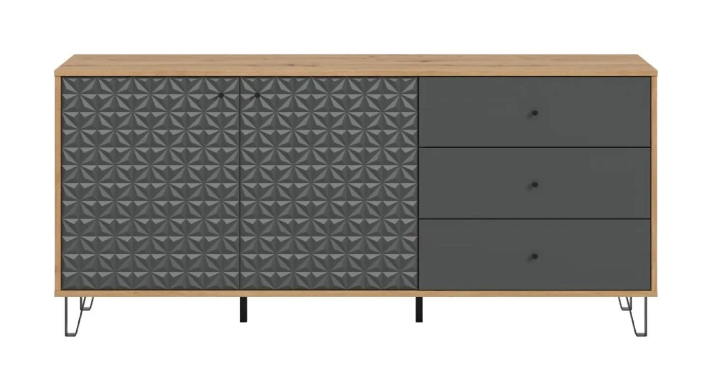 Kommode Prisma | mit 3 Schubkästen | artisan Eiche / anthrazit