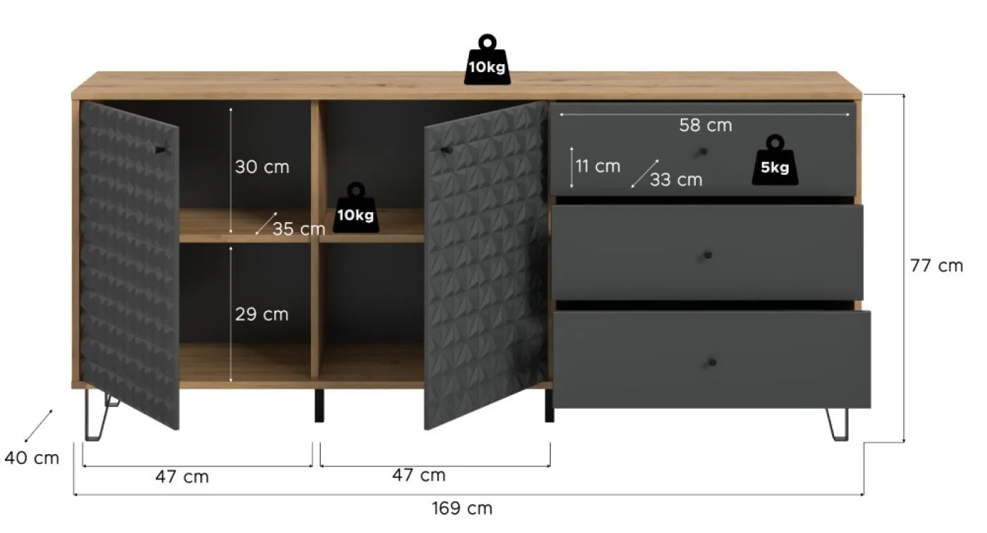 Kommode Prisma | mit 3 Schubkästen | artisan Eiche / anthrazit