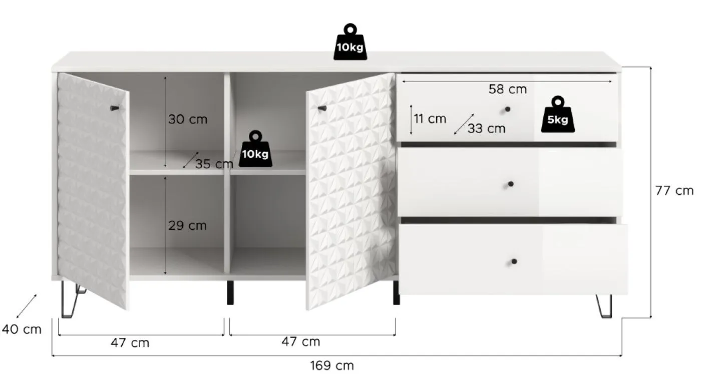 Kommode Prisma | mit 3 Schubkästen | weiß