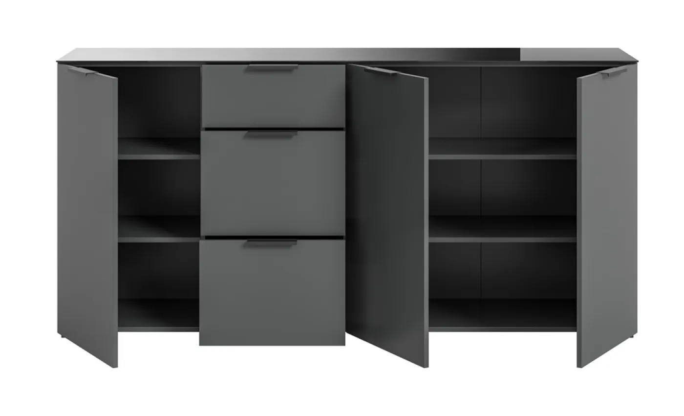 Kommode Ray | 3-türig | mit Schubkästen & Glasabsetzung | anthrazit