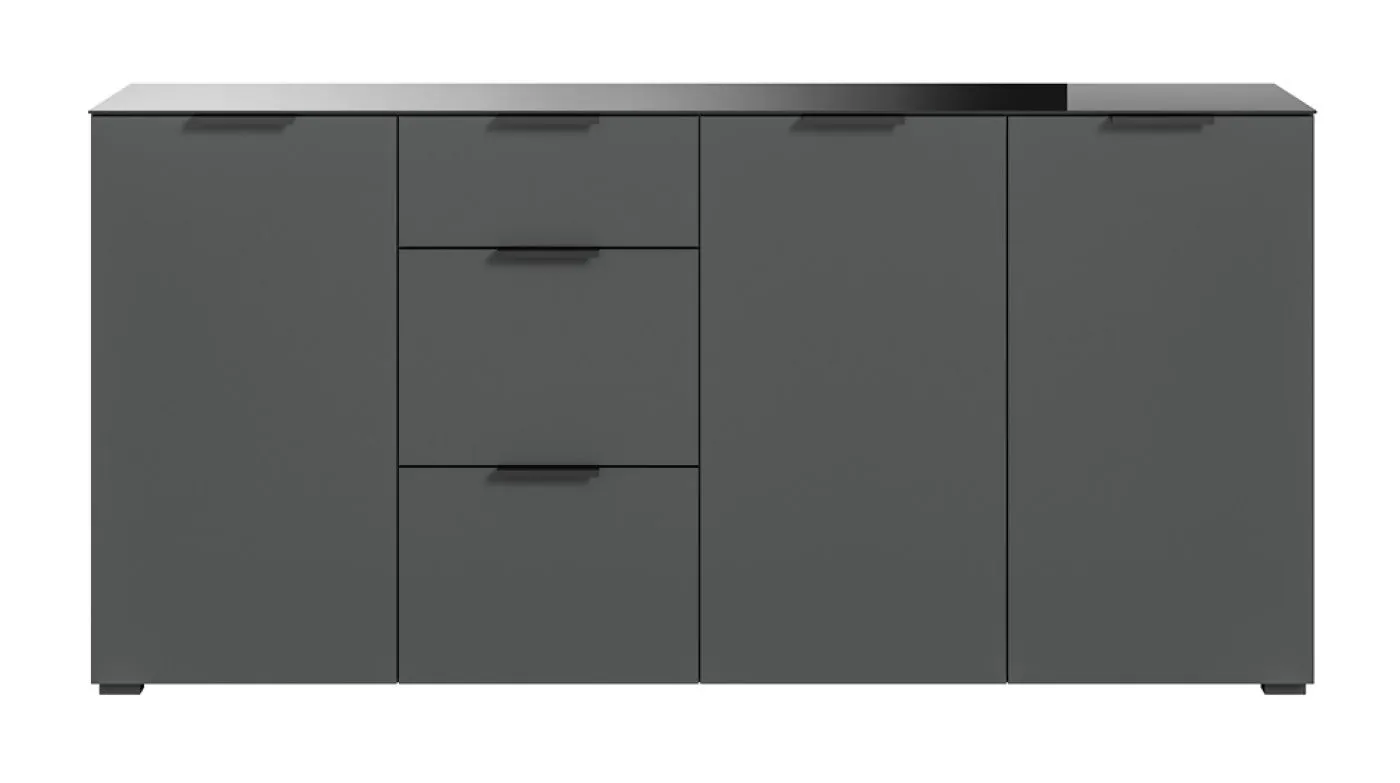 Kommode Ray | 3-türig | mit Schubkästen & Glasabsetzung | anthrazit