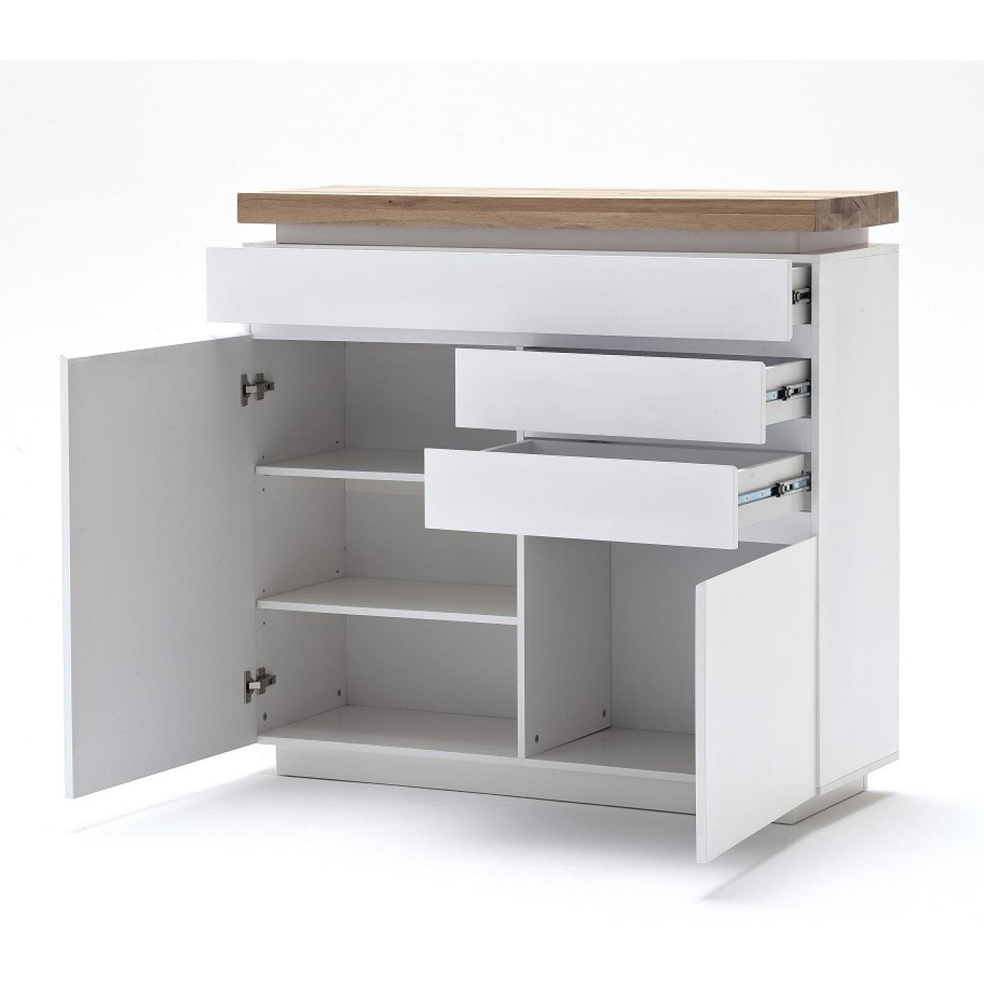 Kommode Romina | weiß matt / Eiche massiv | inkl. LED Beleuchtung