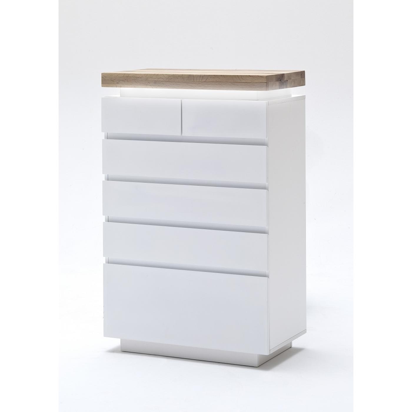 Kommode Romina 1 | weiß matt / Eiche massiv | inkl. LED Beleuchtung