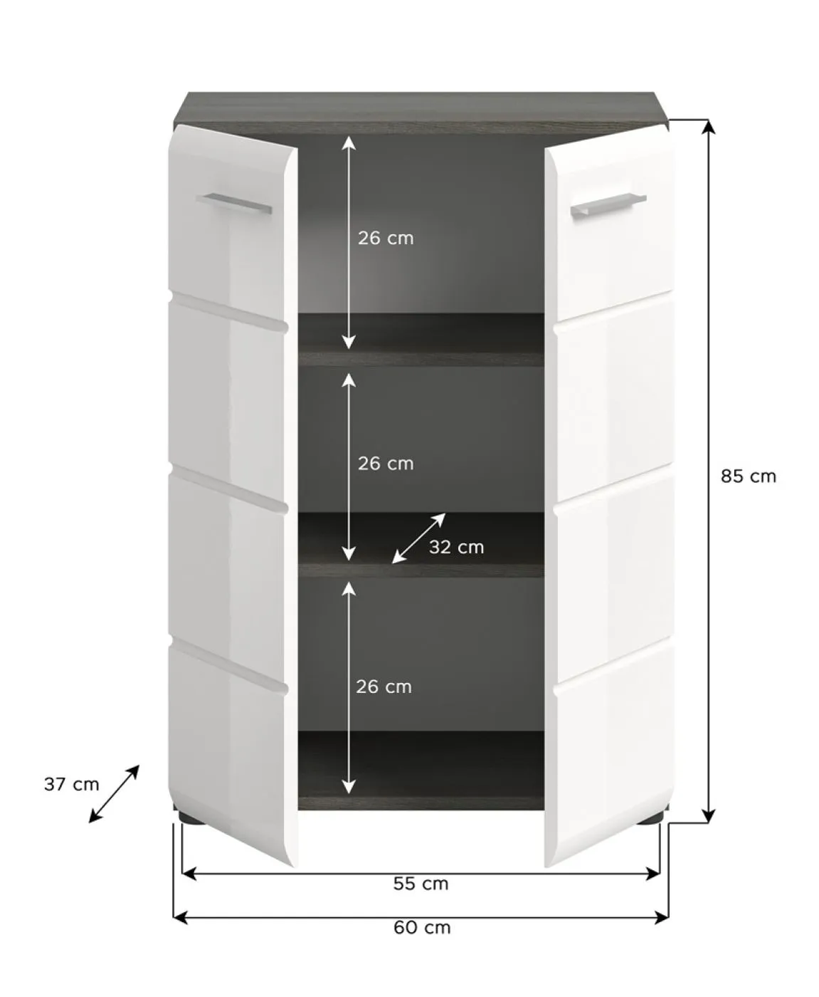 Kommode Salsa | weiß Hochglanz / rauchsilber