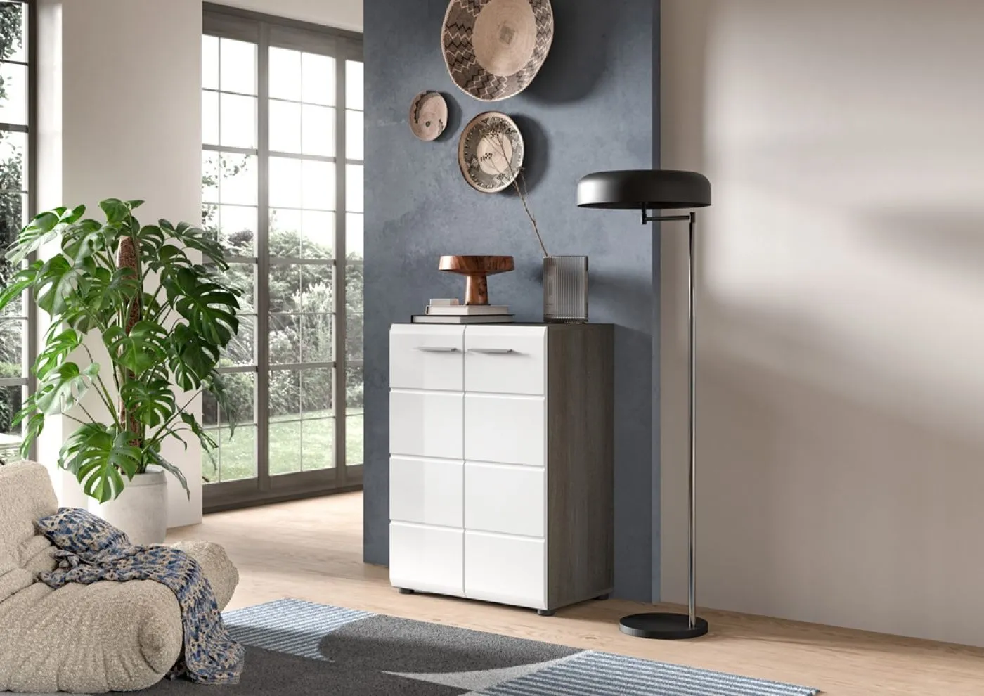Kommode Salsa | weiß Hochglanz / rauchsilber
