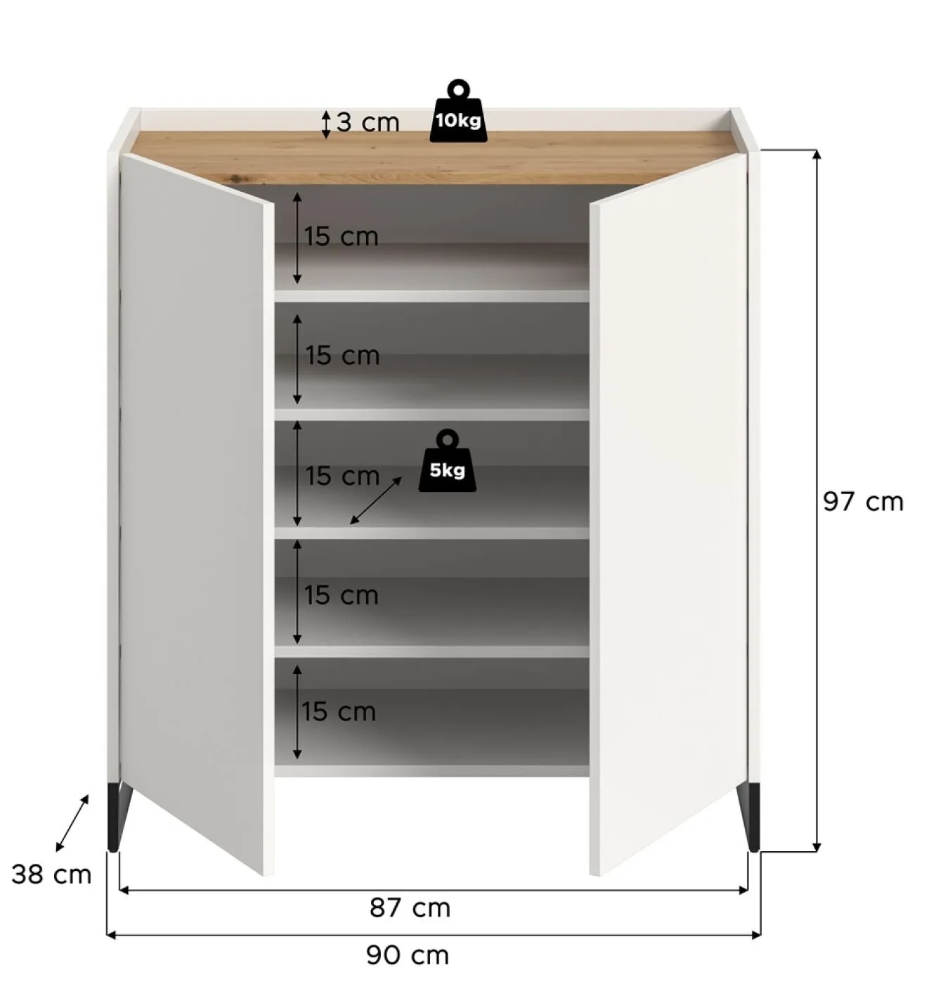 Kommode Schuhkommode Drive | weiß / Artisan Oak