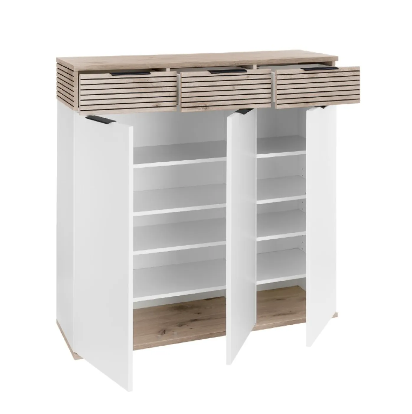 Kommode Schuhschrank Montello mit Schubkästen | Soft white / Viking Oak