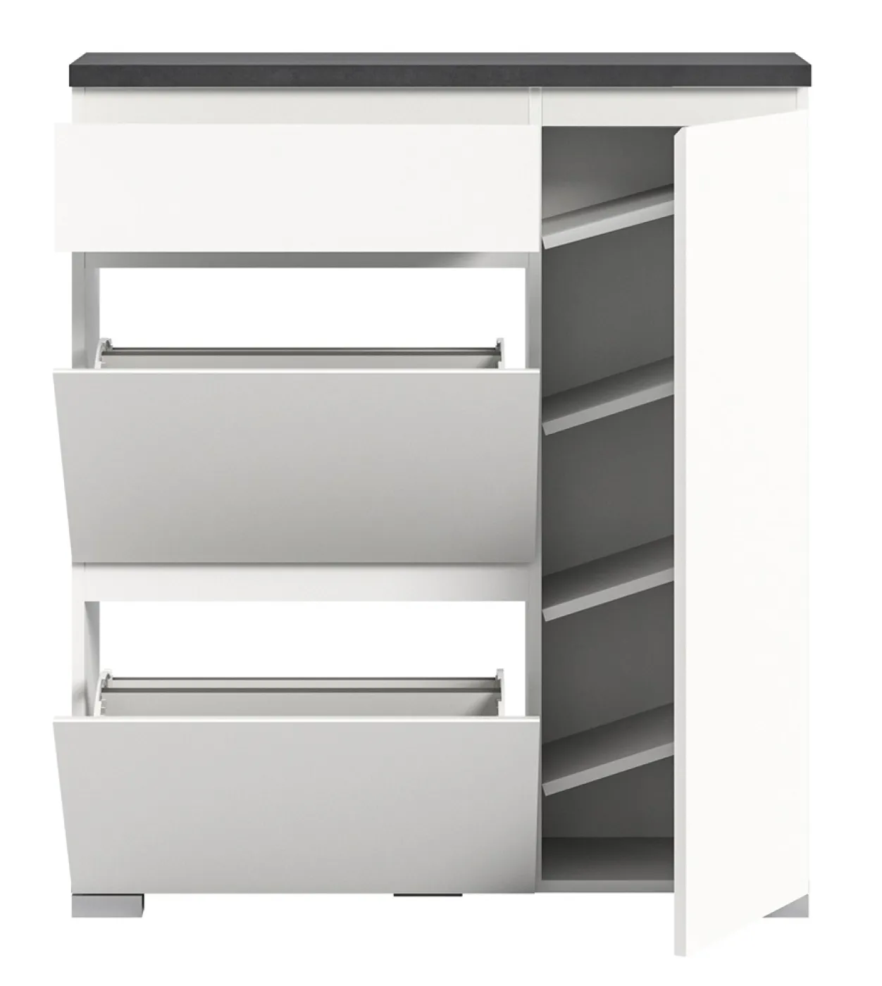 Kommode Schuhschrank Shoelove mit Schubkasten | weiß / Industrial grau | ohne Beleuchtung 95 cm x 109 cm x 27 cm
