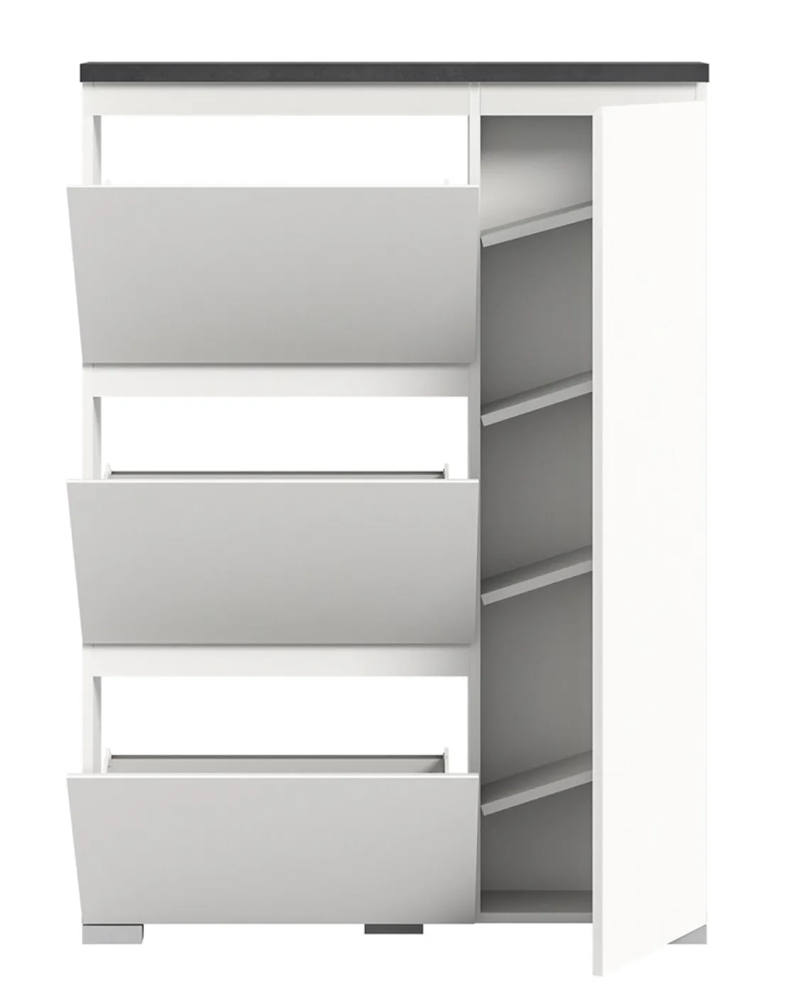 Kommode Schuhschrank Shoelove mit Schubkasten | weiß / Industrial grau | ohne Beleuchtung 95 cm x 130 cm x 18 cm