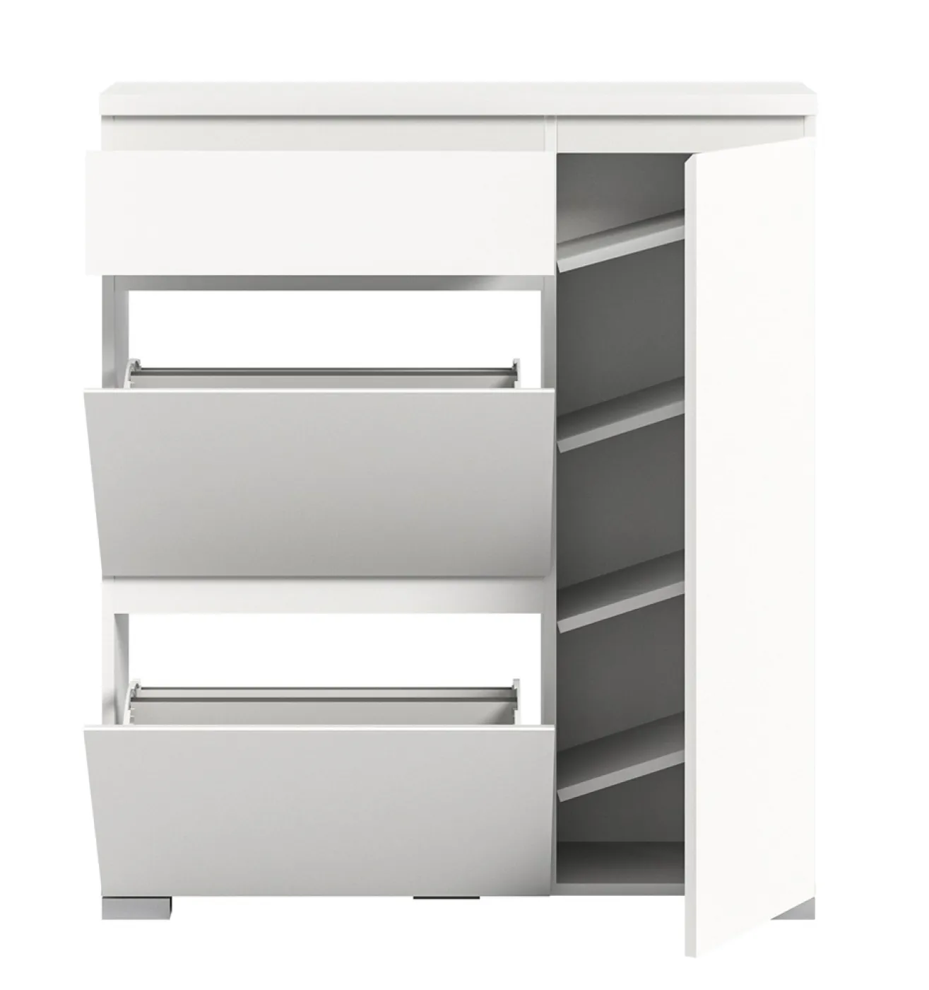 Kommode Schuhschrank Shoelove mit Schubkasten | weiß | mit Beleuchtung 95 cm x 109 cm x 27 cm